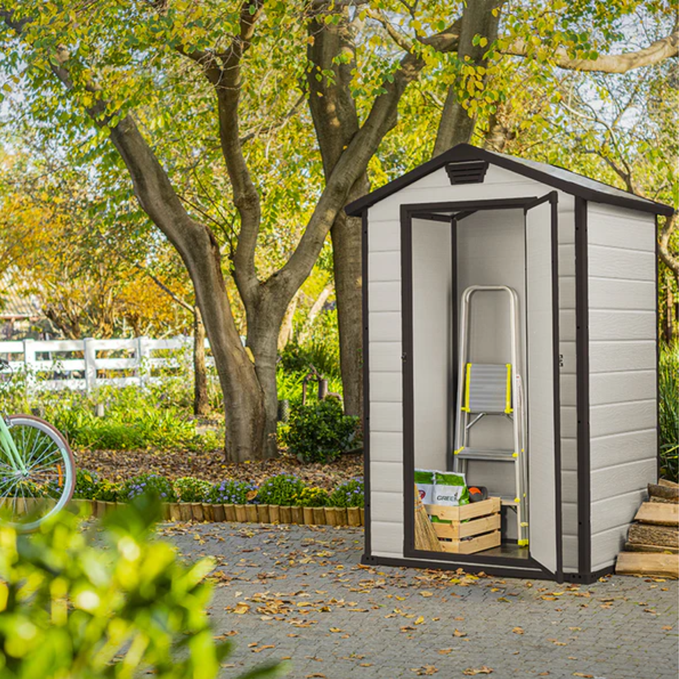 Cobertizo de jardín de resina beige "Coconut" 128x94 cm 196h