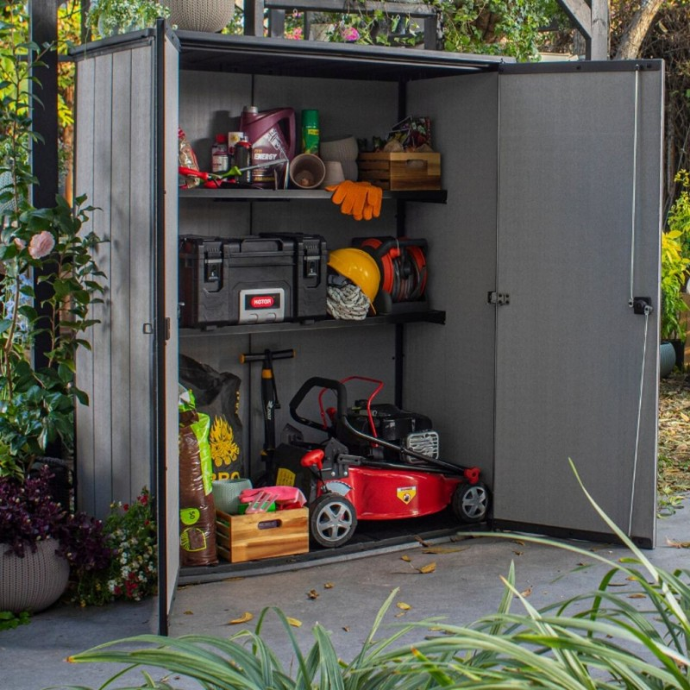 Armario de herramientas para exterior "compacto" con 2 estantes 140x73,6 cm 170,4h