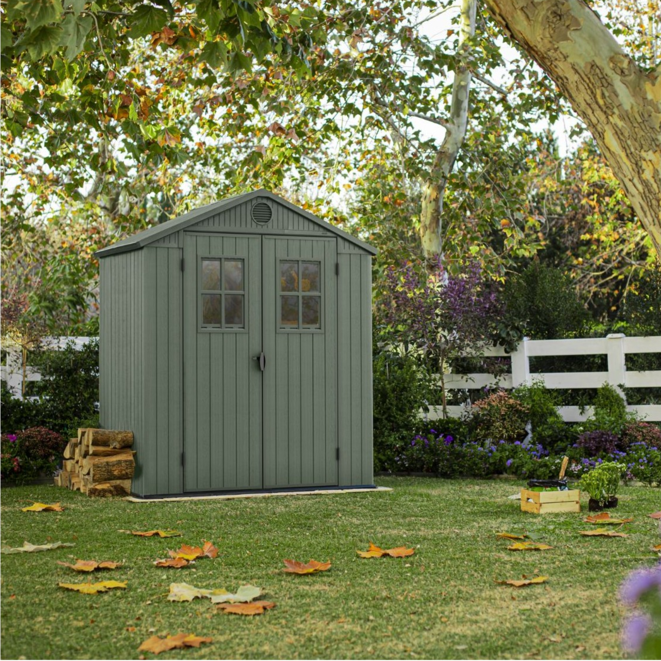 Casita de jardín de resina efecto madera "Oasis" con 2 ventanas