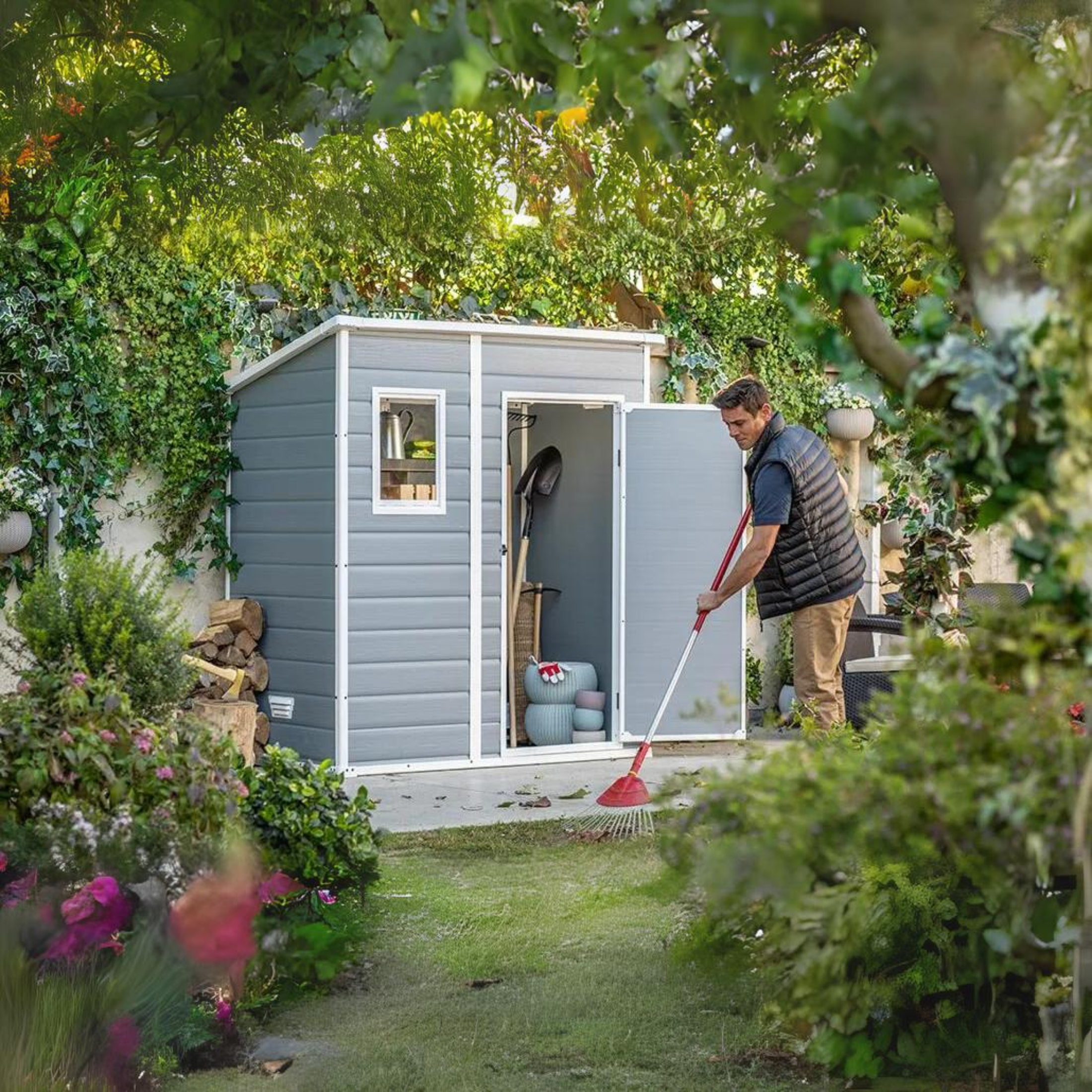 Casetta da giardino in resina "Pent" con finestra frontale cm 184x111 200h