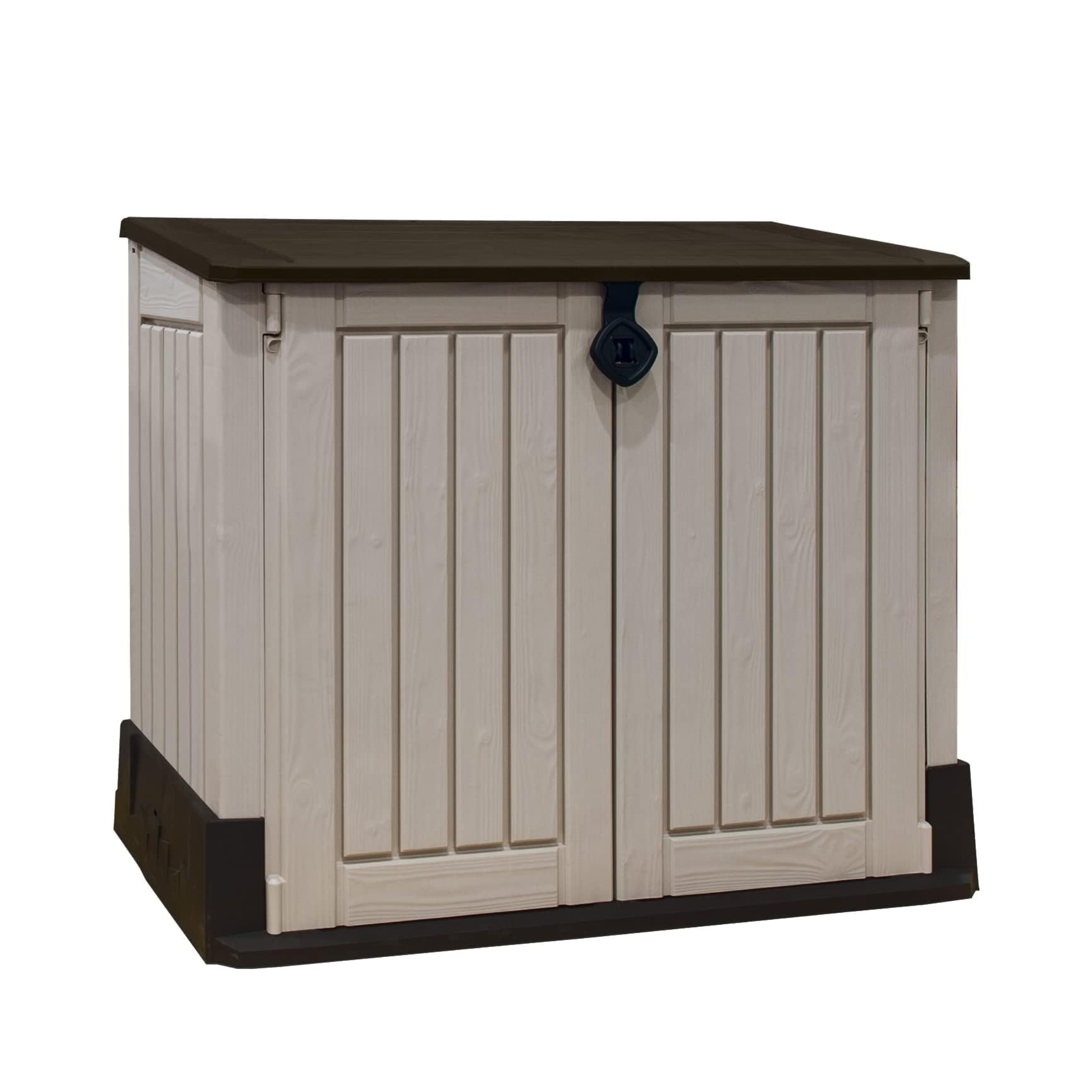 Malle d'extérieur "Midi" beige en résine effet bois 132x71,5 cm 113,5h