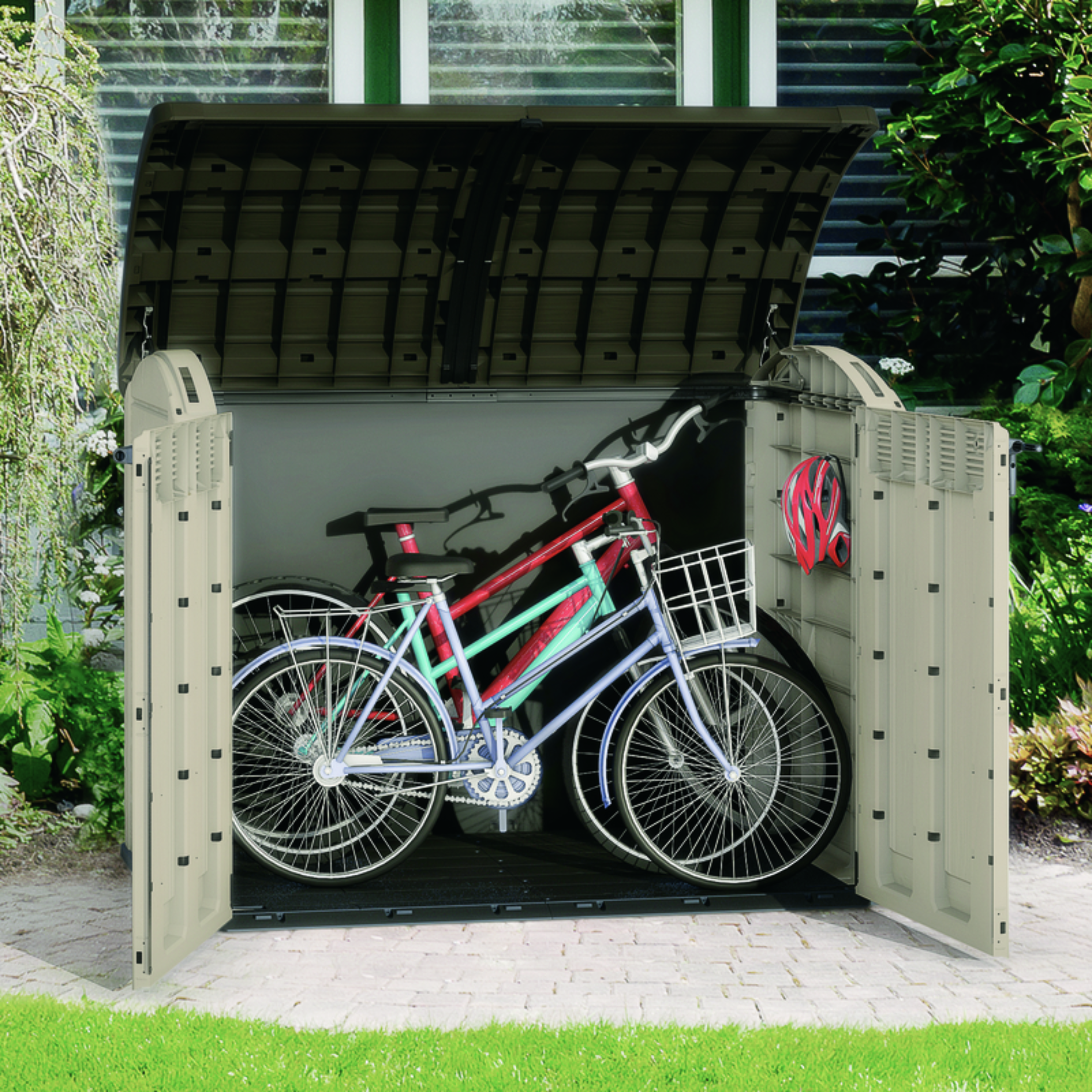 Amplio baúl de herramientas de resina beige "Store" 177x113 cm 134h