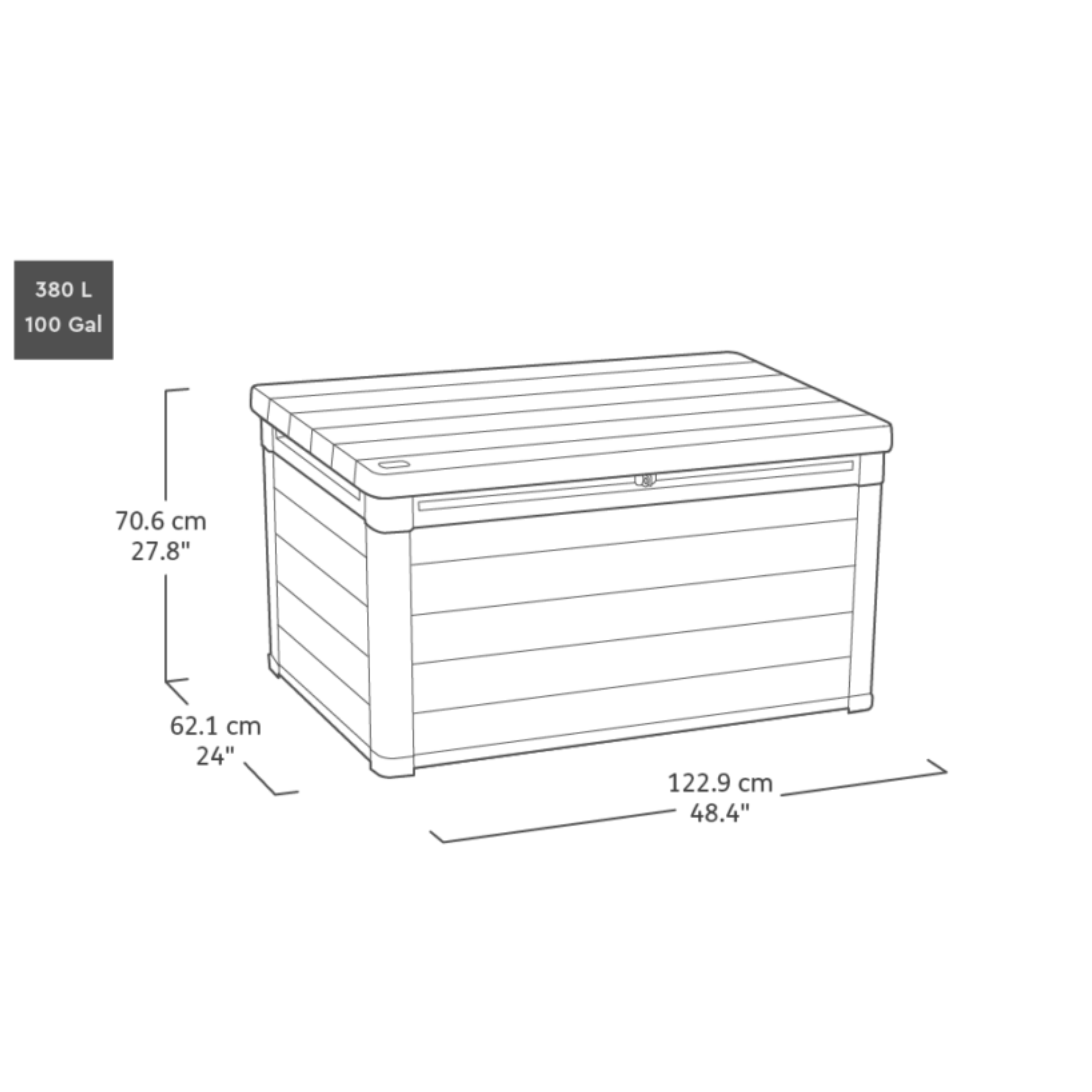 Baule da esterno in resina "Cortina" nero effetto legno capiente cm 122,9x62,1 70,6h