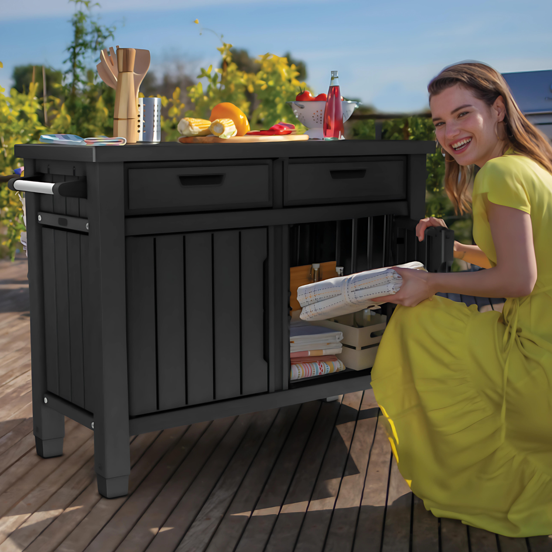 Table BBQ en résine avec 2 portes "Unity XL" 134x51,7 cm 90h