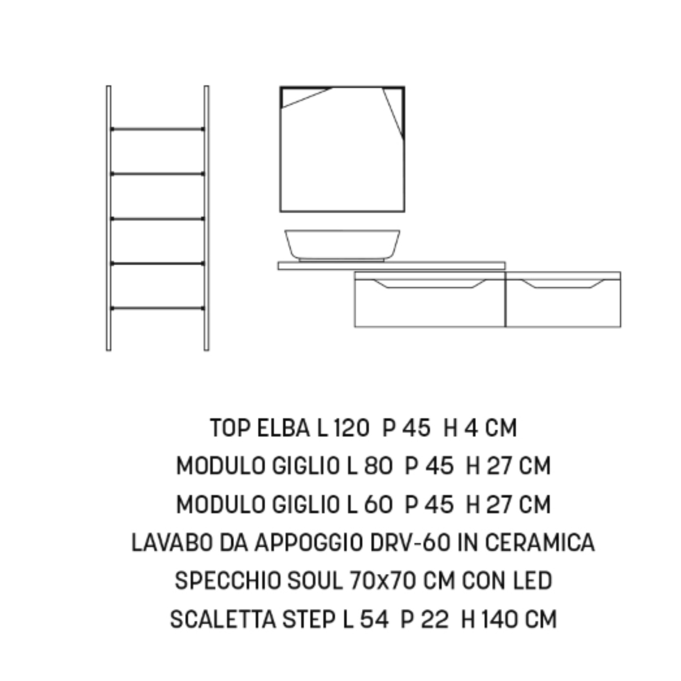 Meuble de salle de bain suspendu "Mixi A" 2 tiroirs lavabo miroir Escabeau supérieur