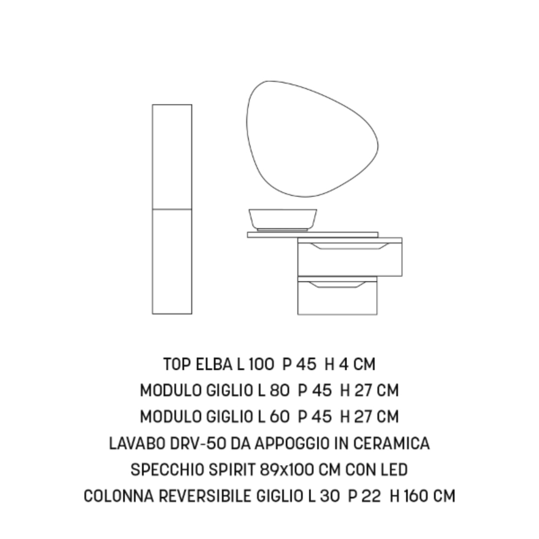 Meuble de salle de bain suspendu déjà assemblé "Mixi b" 2 tiroirs, miroir led, vasque et colonne