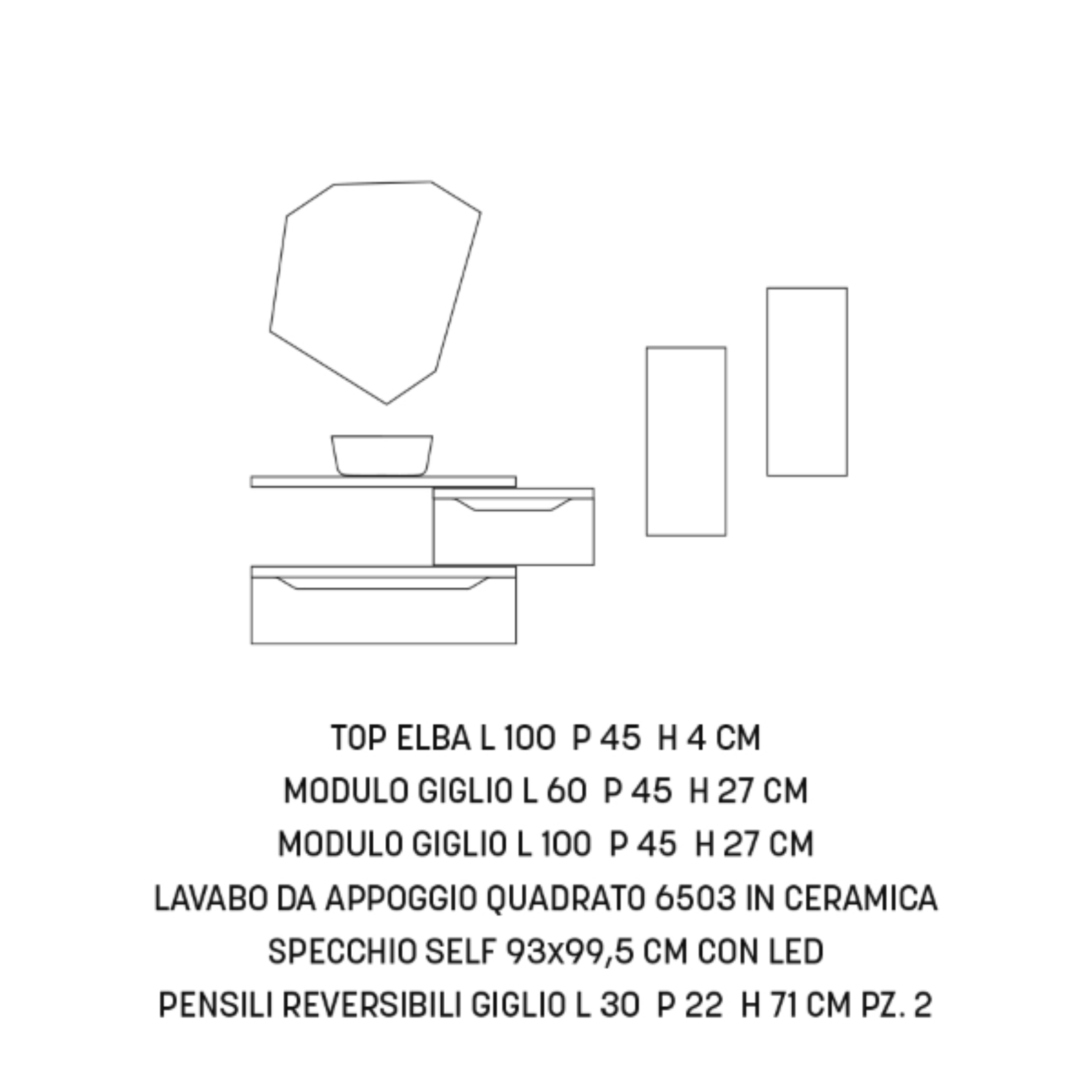 Meuble de salle de bain suspendu "Mixi e" 2 tiroirs 2 colonnes miroir LED vasque à poser