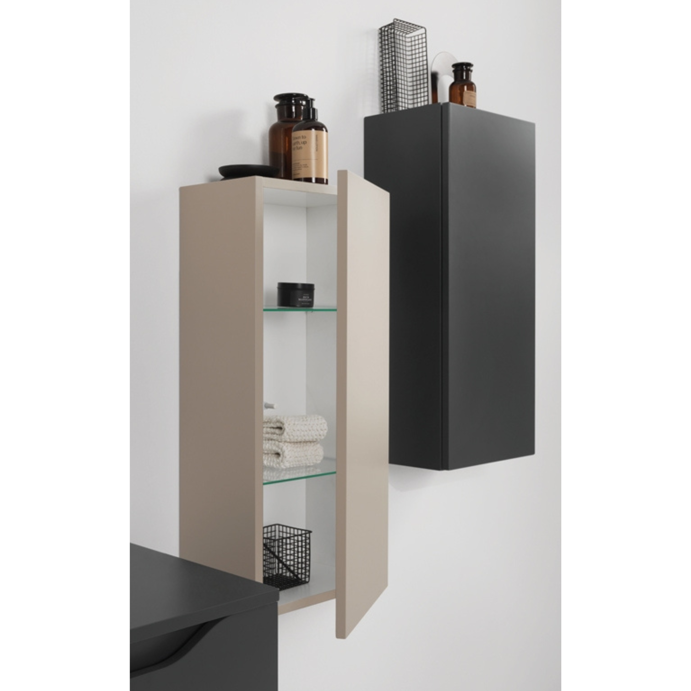 Meuble de salle de bain suspendu "Mixi e" 2 tiroirs 2 colonnes miroir LED vasque à poser