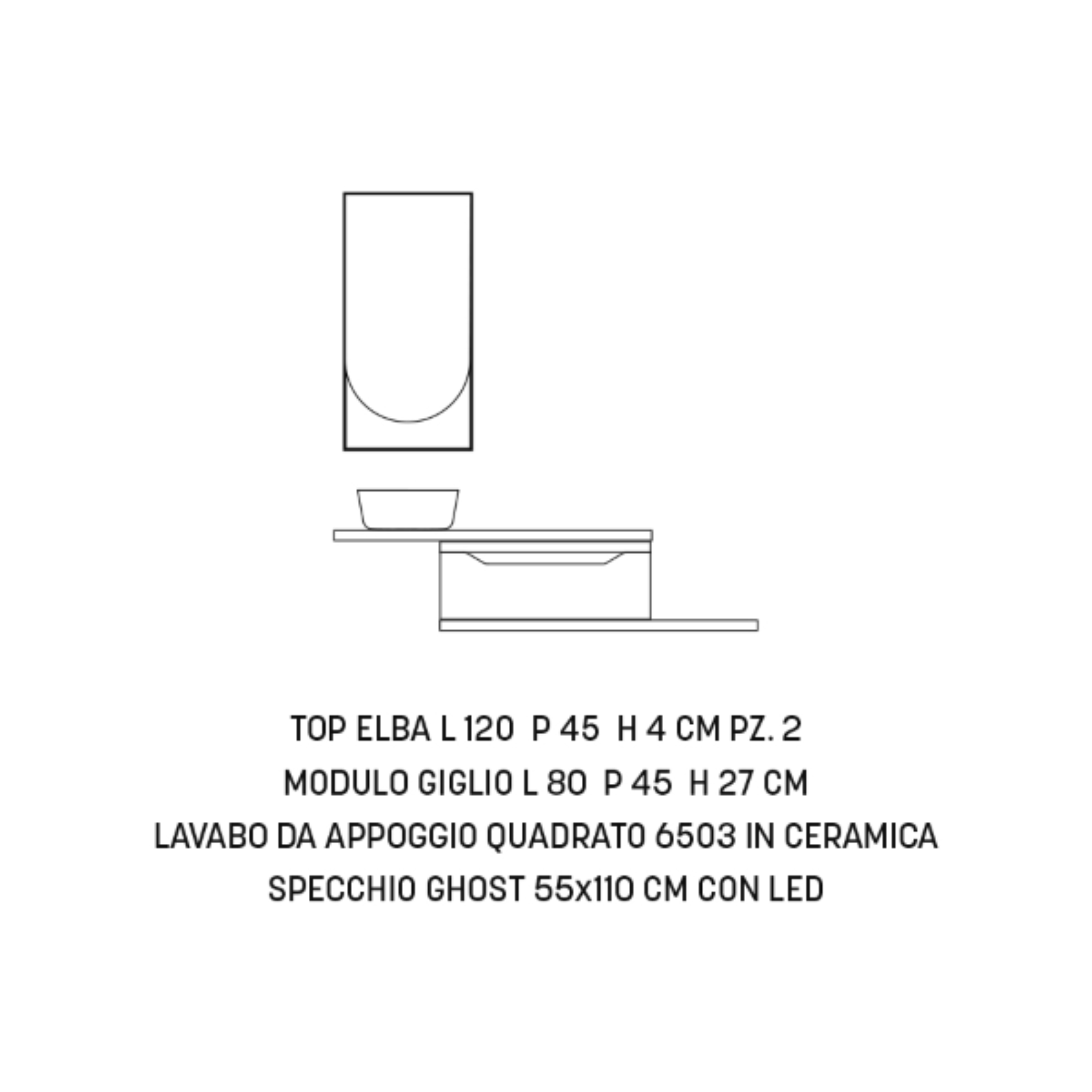 Mobile moderno da bagno sospeso "Flora" 1 cassetto specchio led lavabo da appoggio