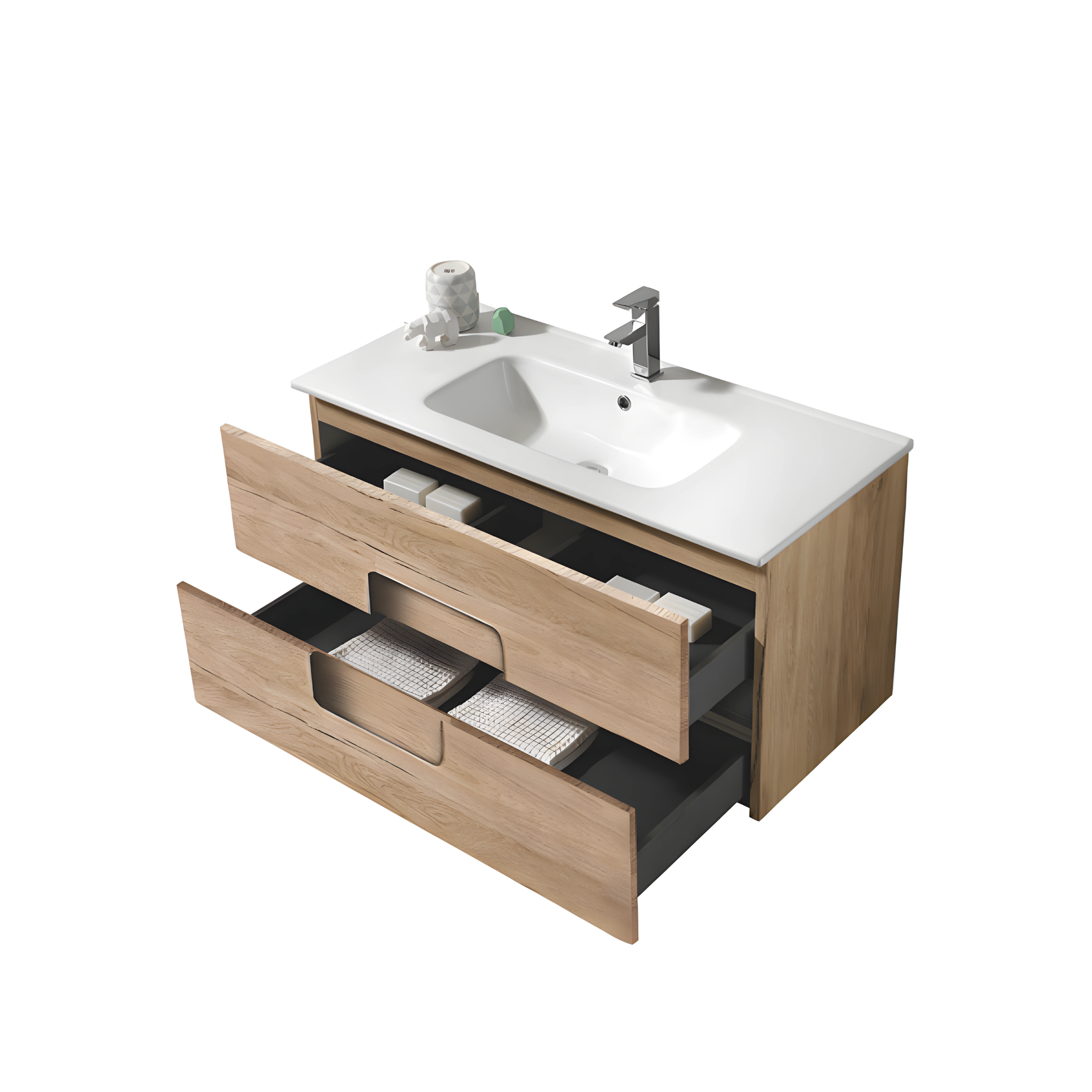 Meuble de salle de bain suspendu "Arco 100" 2 tiroirs, lavabo, miroir LED