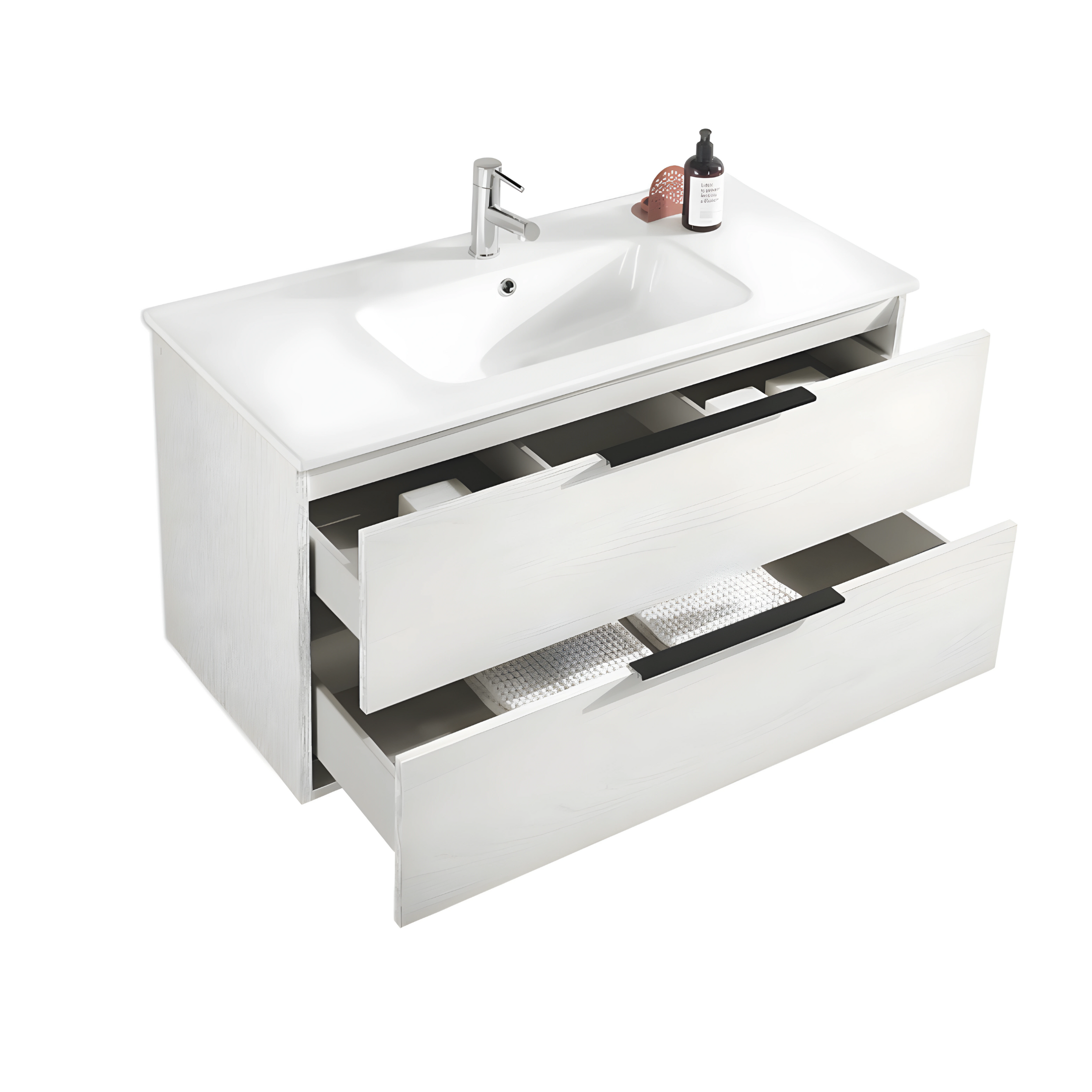 Mobile da bagno sospeso "Atrium" moderno 2 cassetti specchio luce Led