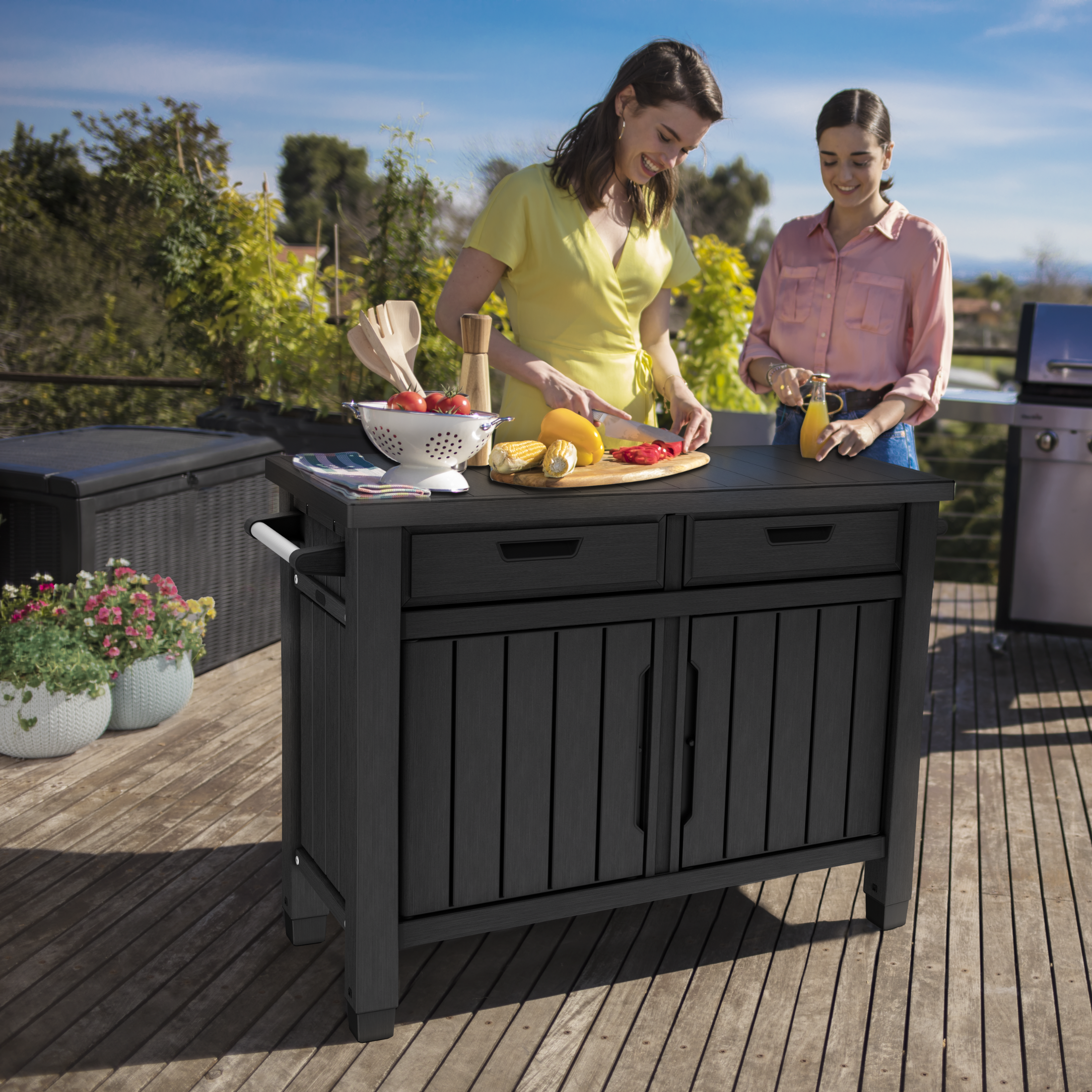 Table BBQ en résine avec 2 portes "Unity XL" 134x51,7 cm 90h