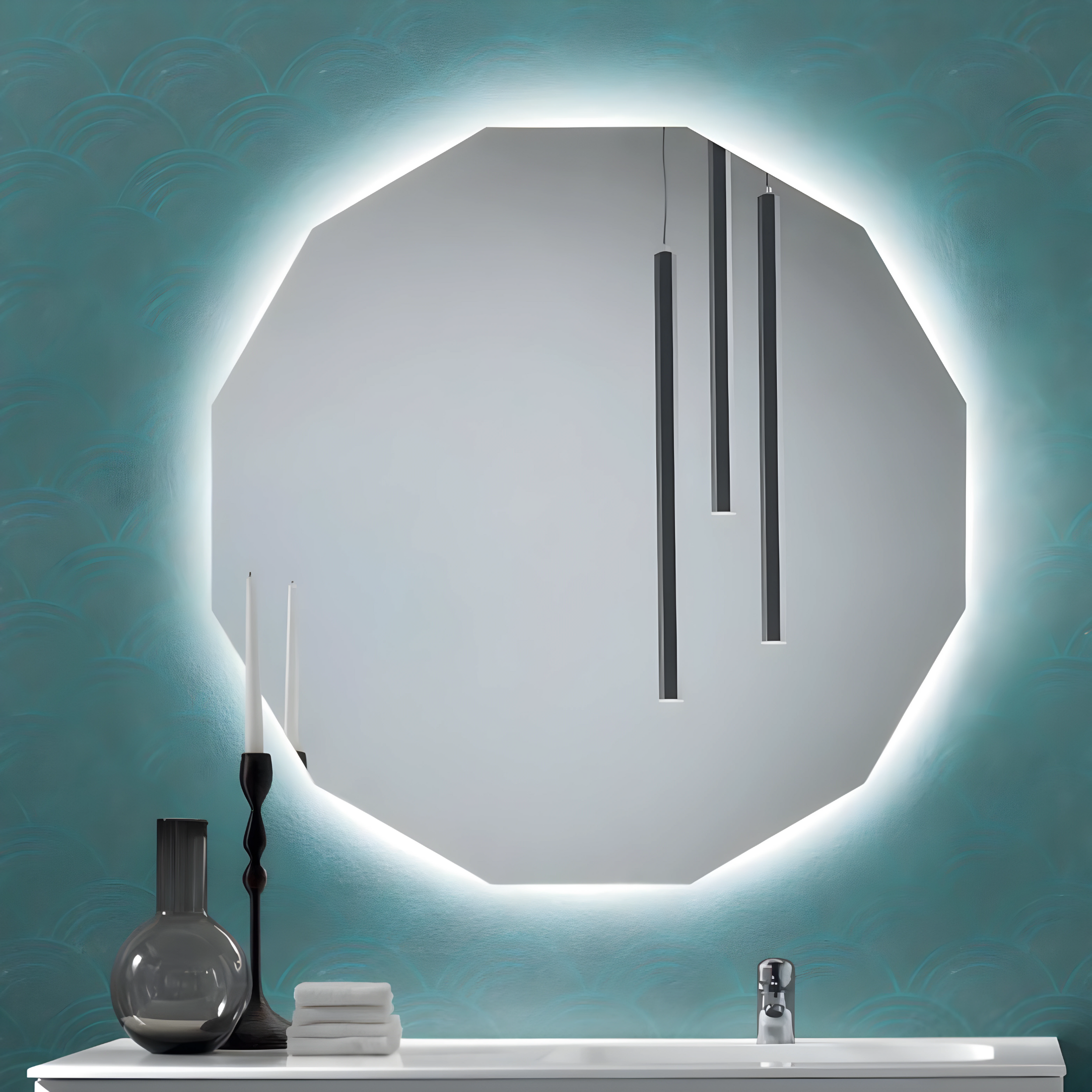 Mobile da bagno sospeso "Lennon" con 2 cassetti specchio Led e lavabo