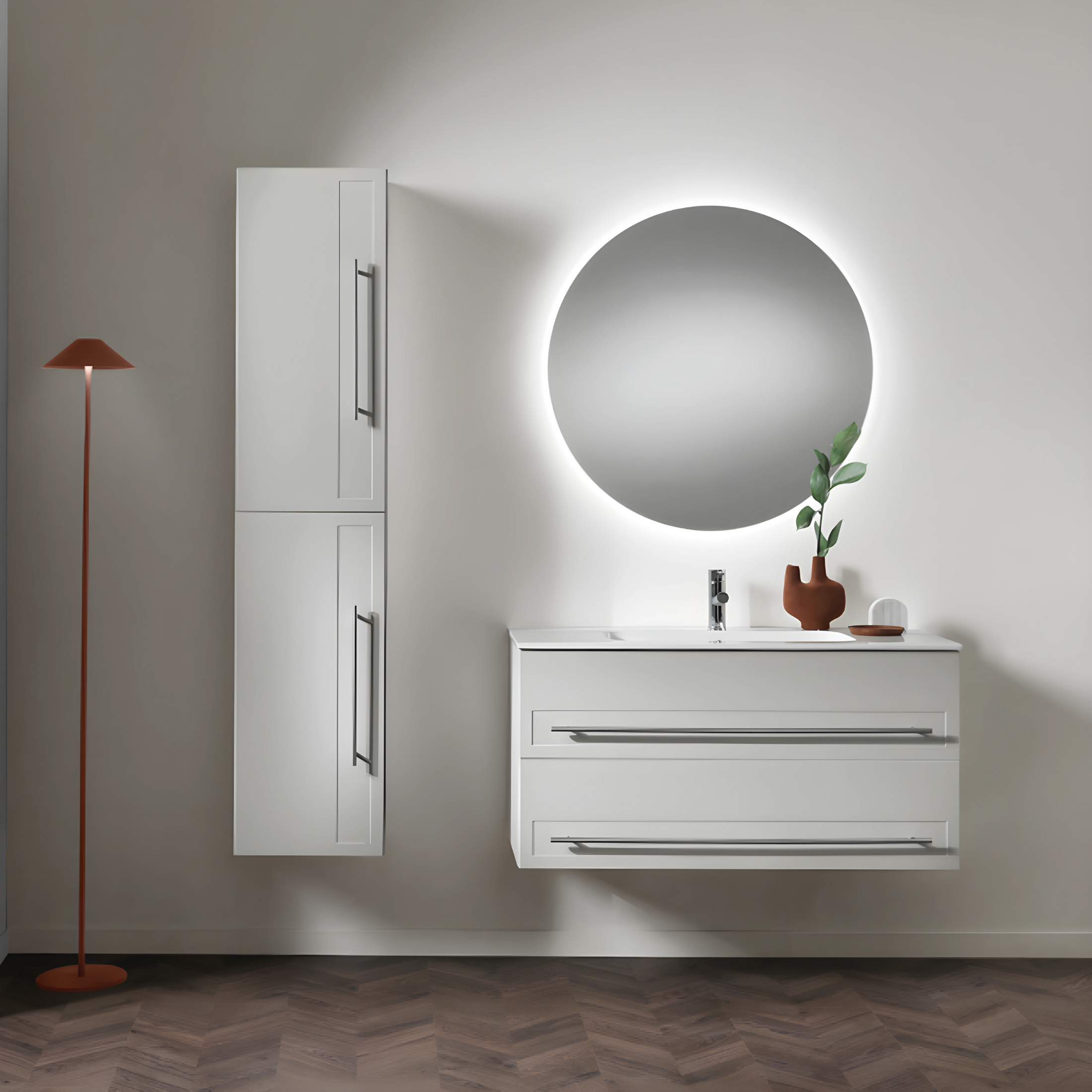 Mobile da bagno sospeso "Nemo" con 2 cassetti lavabo specchio Led e colonna sospesa