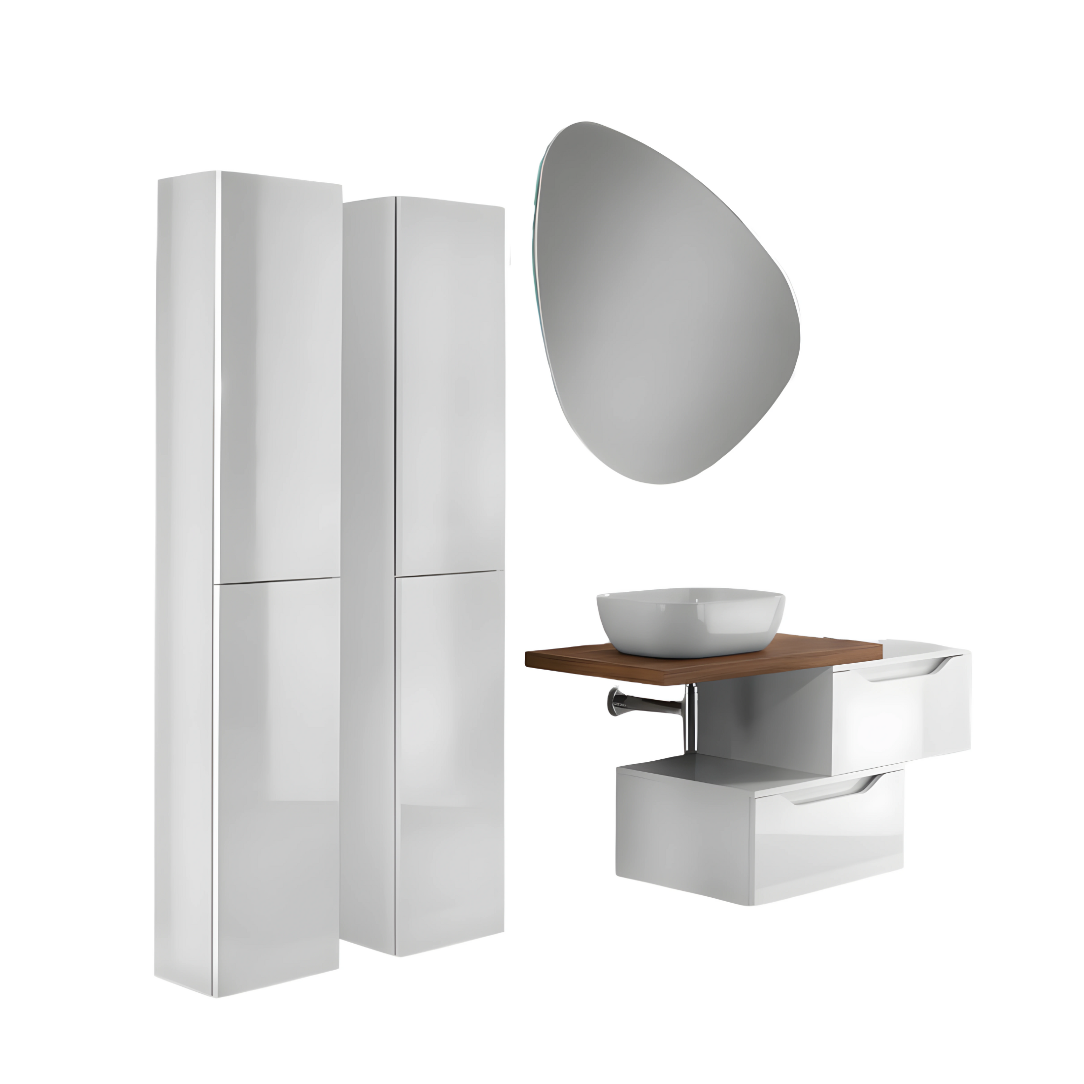 Meuble de salle de bain suspendu "Mixi c" 2 tiroirs 2 colonnes vasque à poser miroir LED