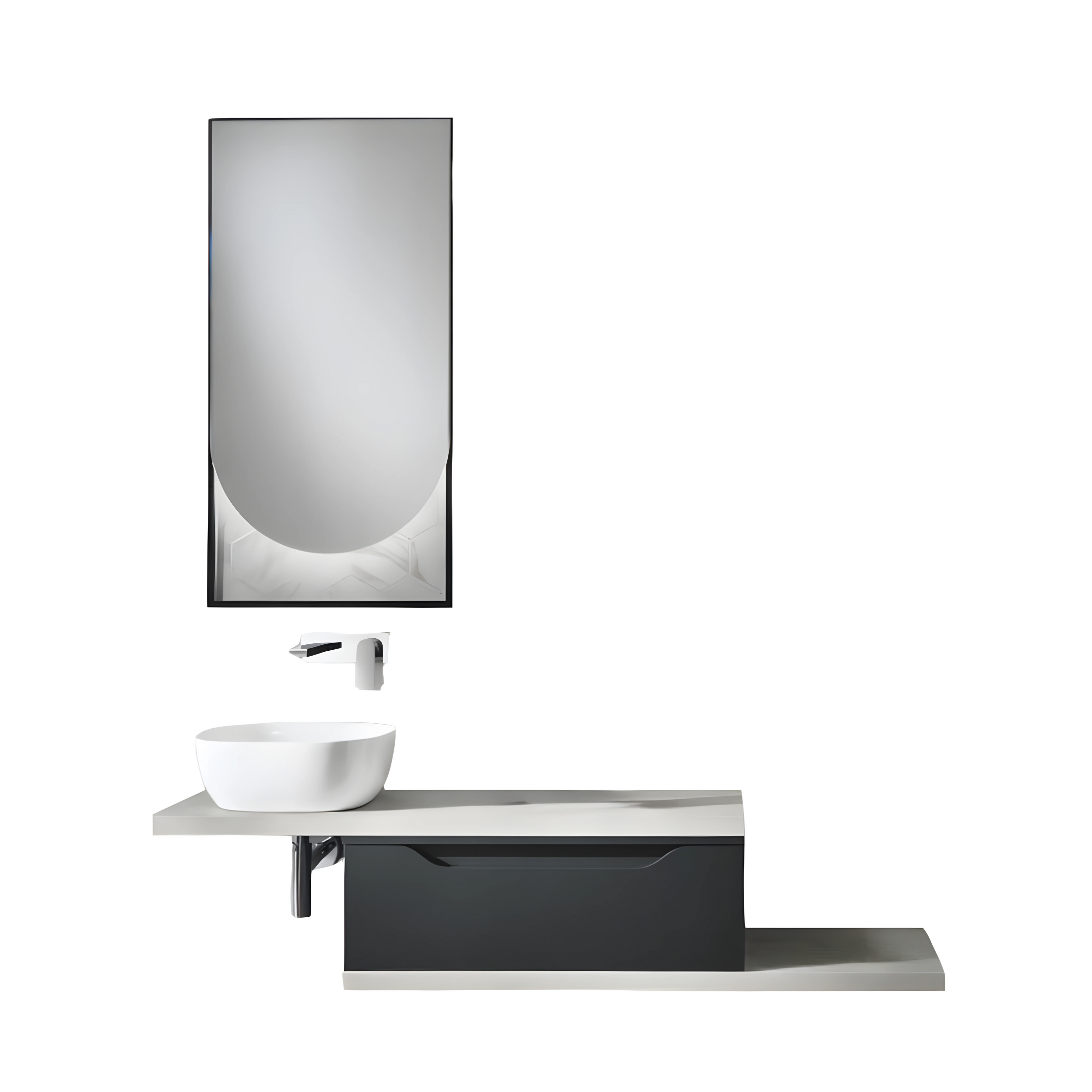 Mobile moderno da bagno sospeso "Flora" 1 cassetto specchio led lavabo da appoggio