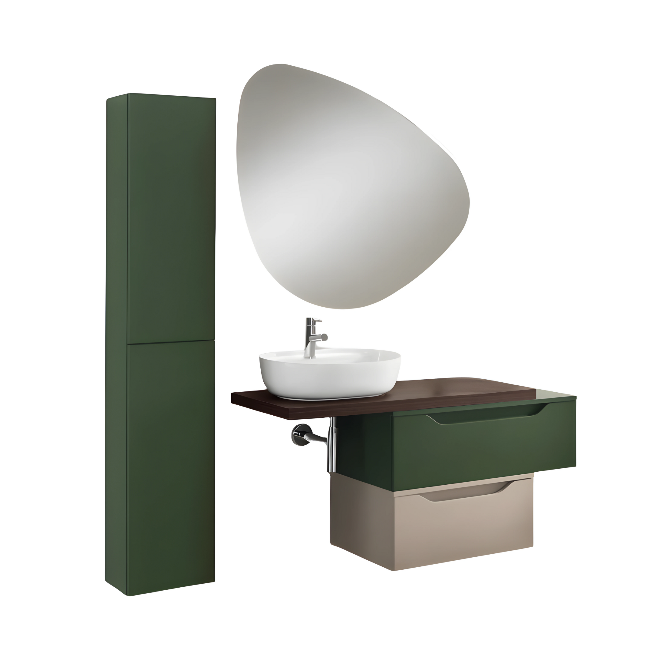 Meuble de salle de bain suspendu déjà assemblé "Mixi b" 2 tiroirs, miroir led, vasque et colonne