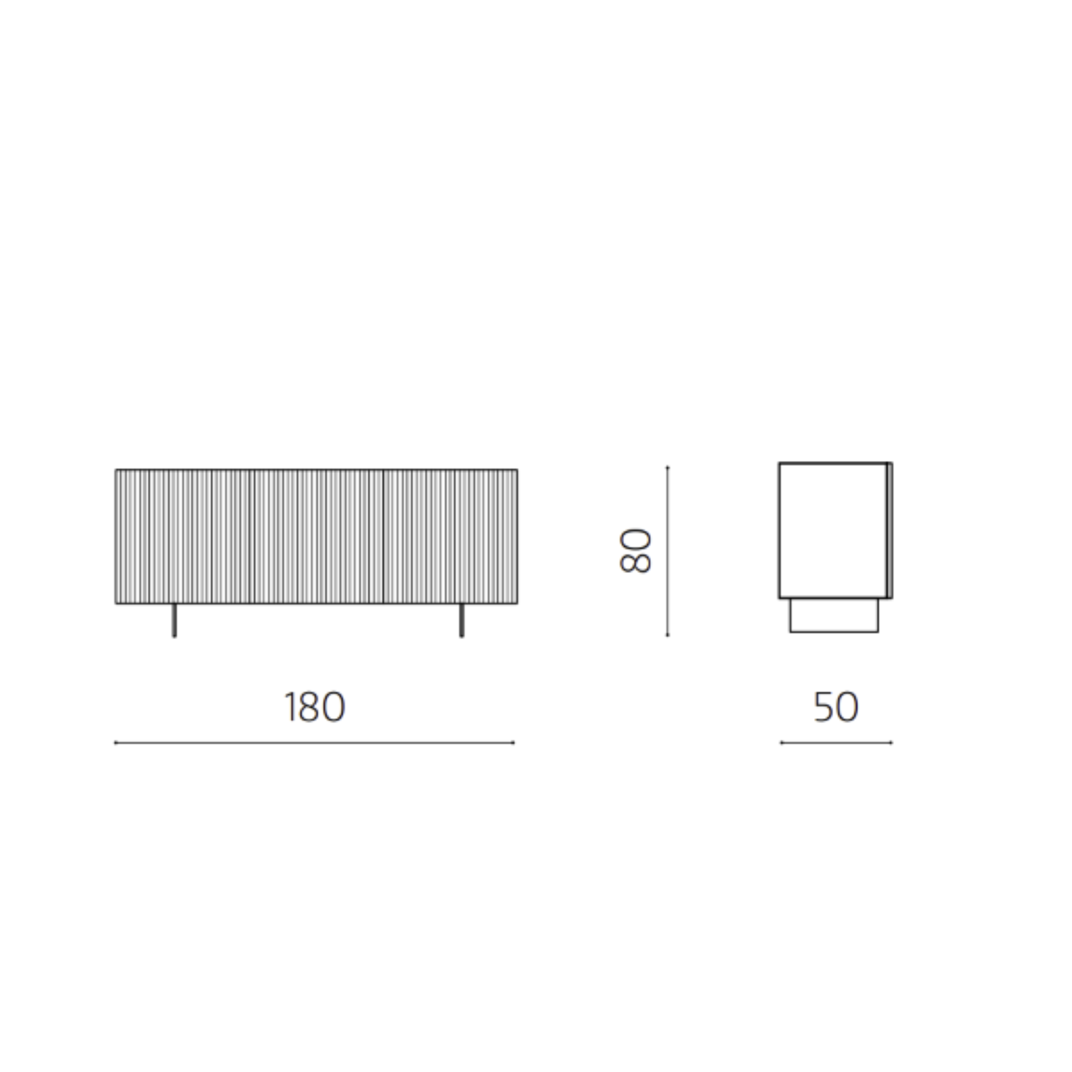 Madia moderna già assemblata "Marina" 3 ante in legno laccato con 2 piedini cm 180x50 80h