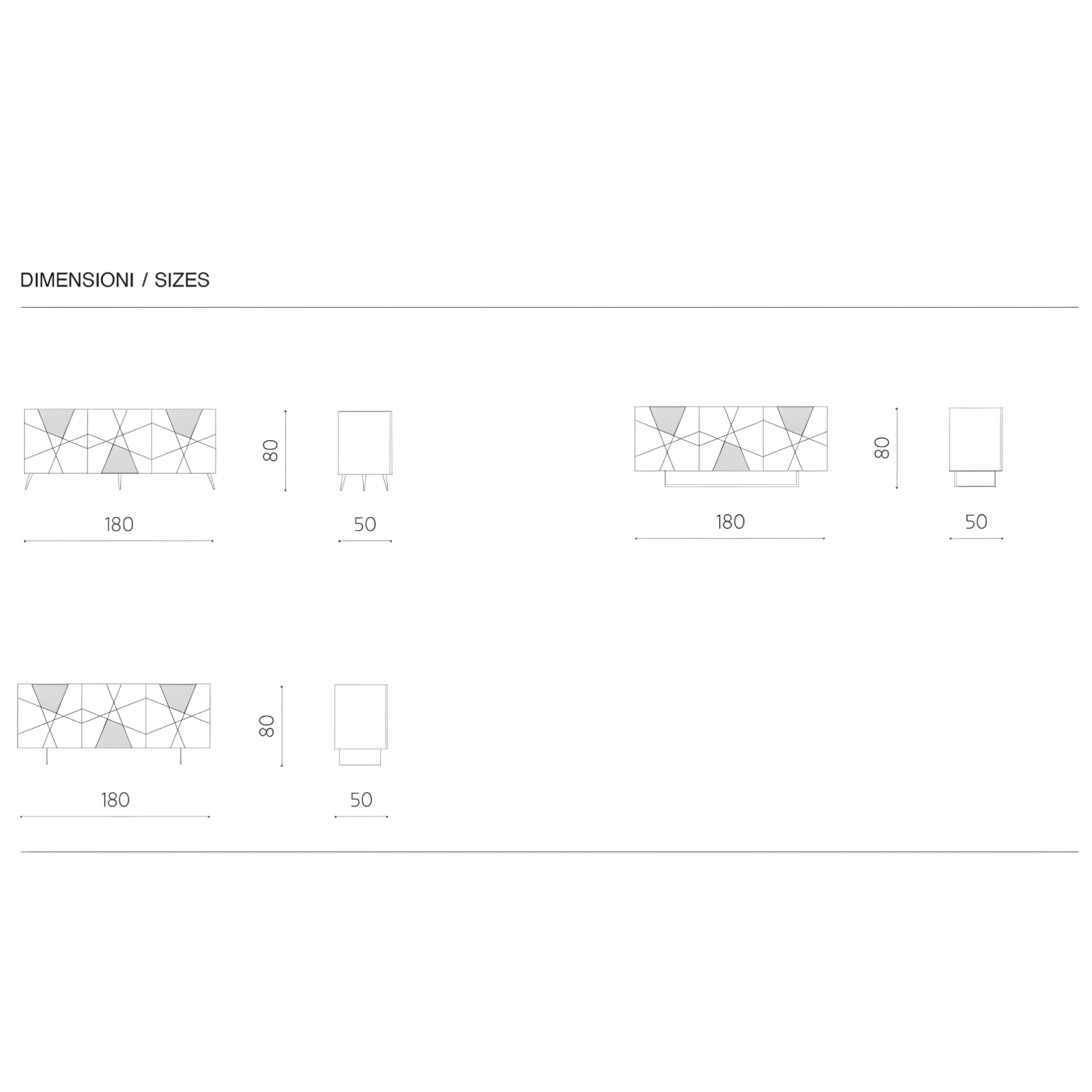 Madia moderna 3 ante "Adelaide" in legno inserti in vetro effetto marmo cm 180x50 80h