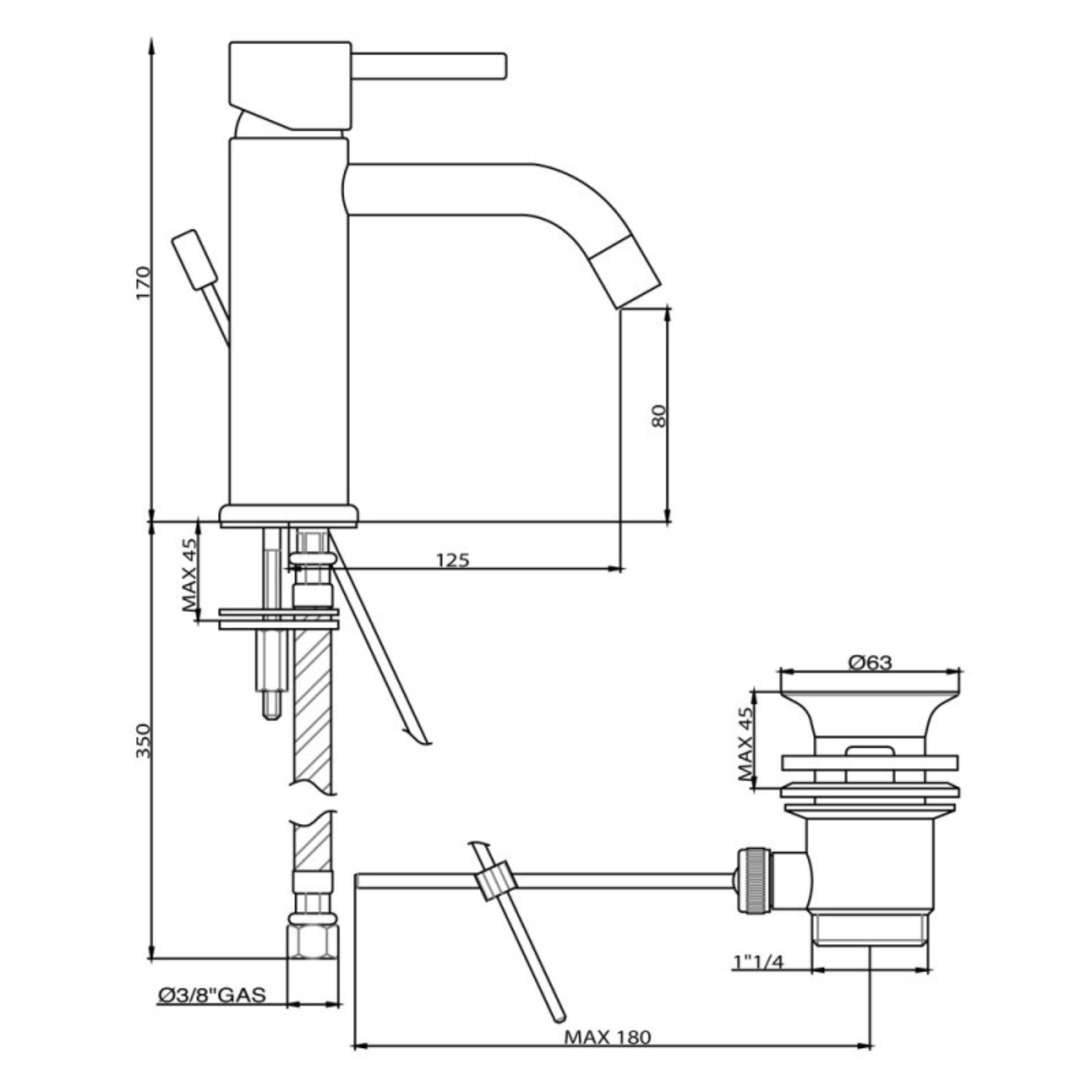 Rubinetto miscelatore "Joy" lavabo cromato con scarico e cartuccia Ø 25mm