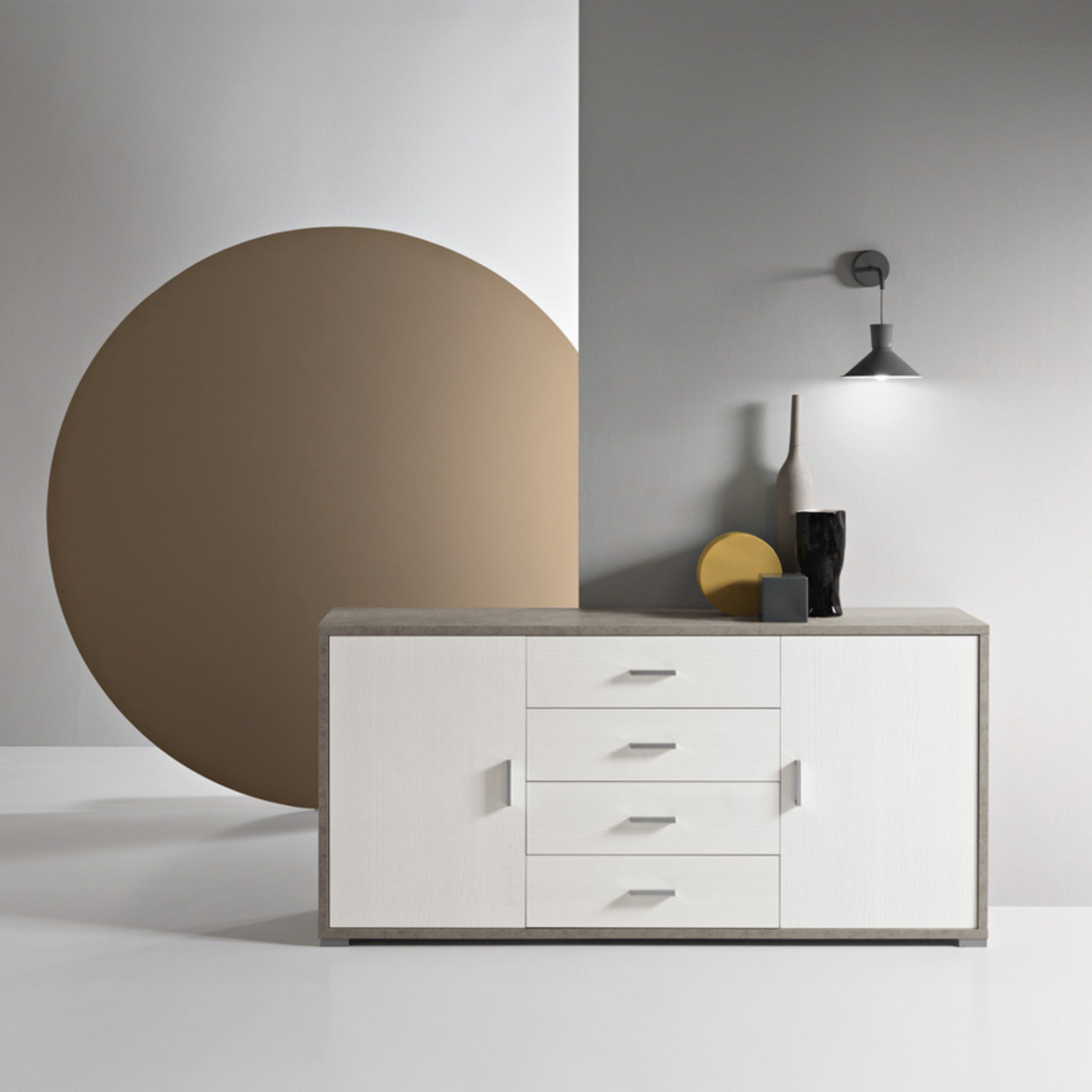 Madia moderna 2 ante 4 cassetti "Tessa" in legno cm 174x41 h 84