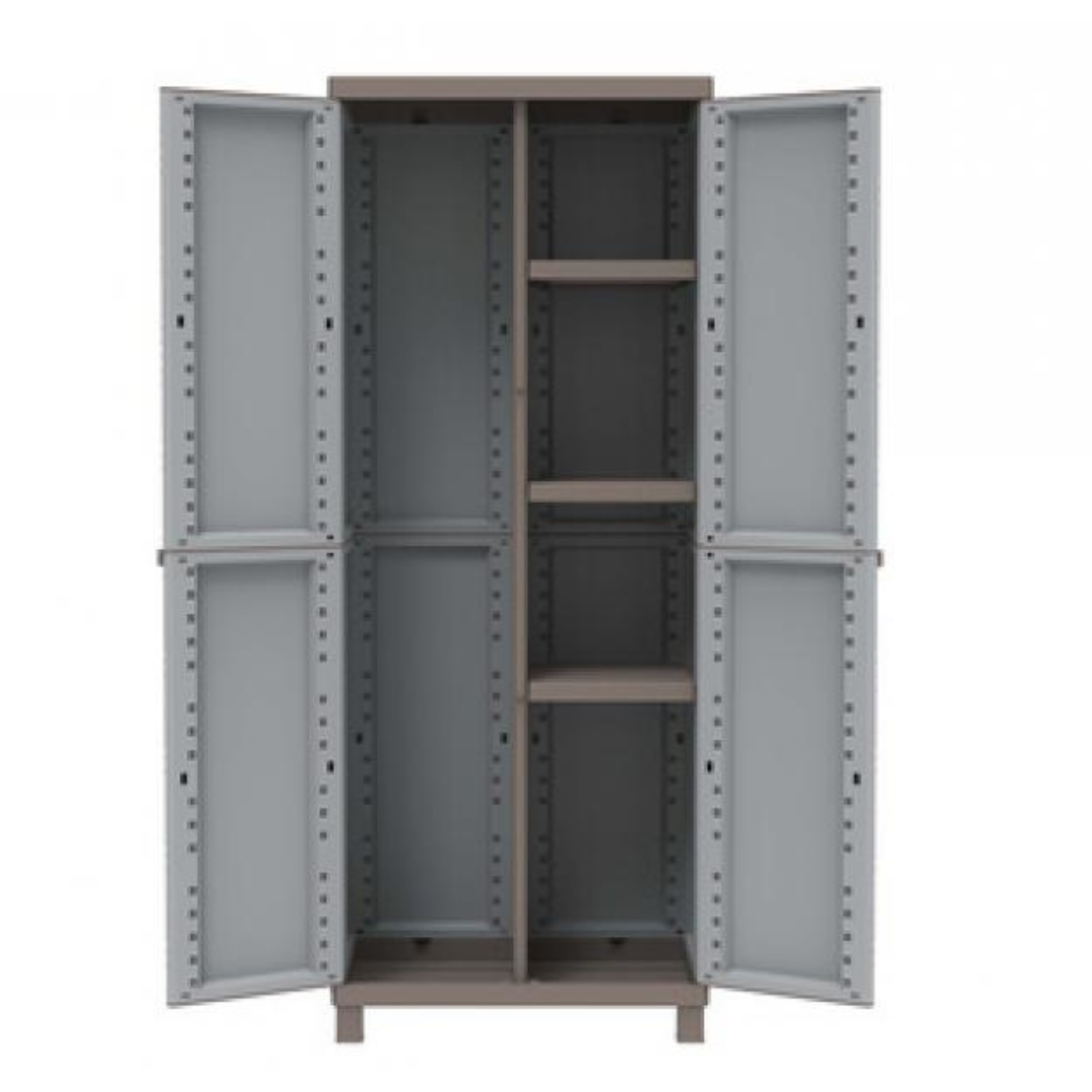 Armoire en polypropylène finition rotin gris tourterelle et étagères réglables