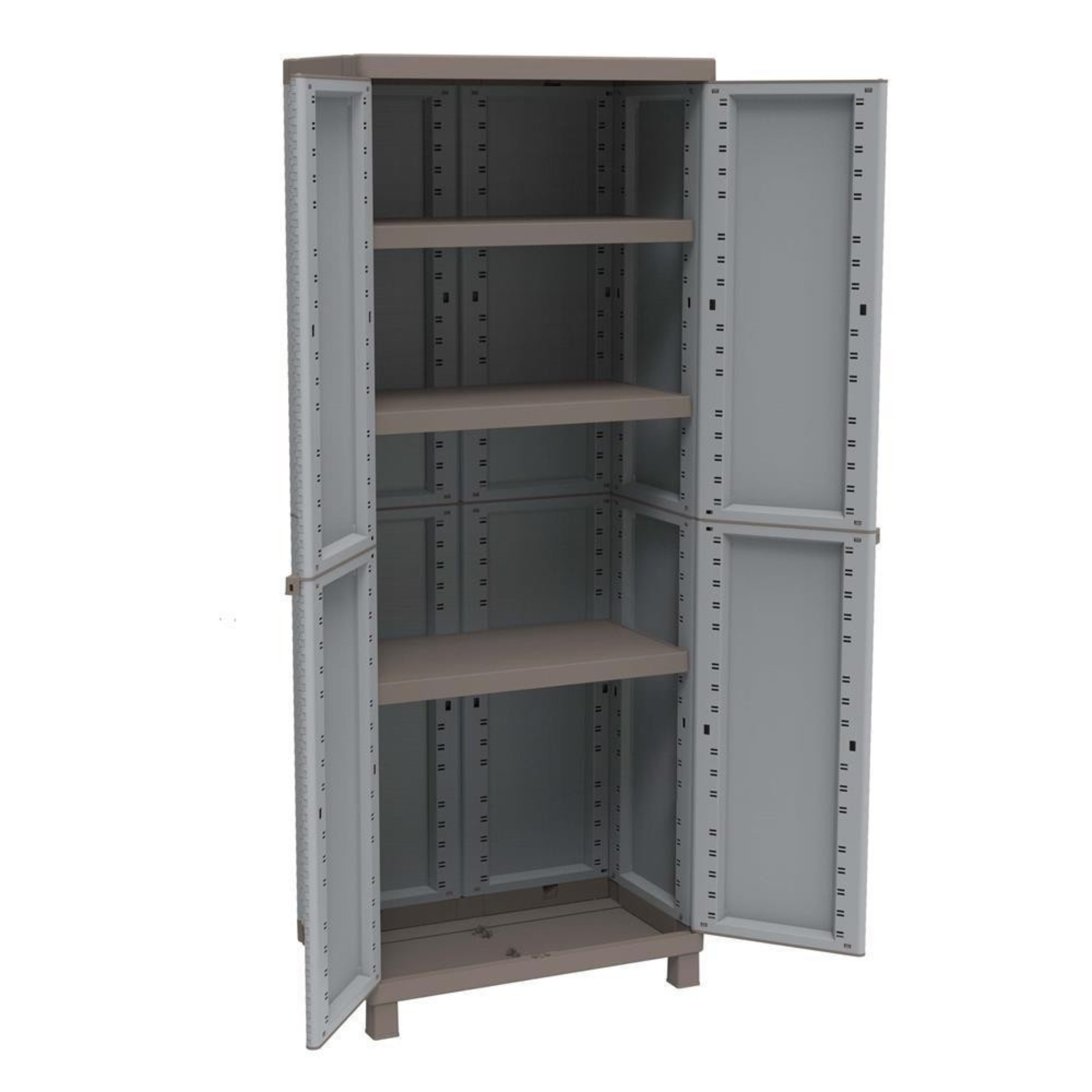 Armoire en polypropylène finition rotin gris tourterelle et étagères réglables