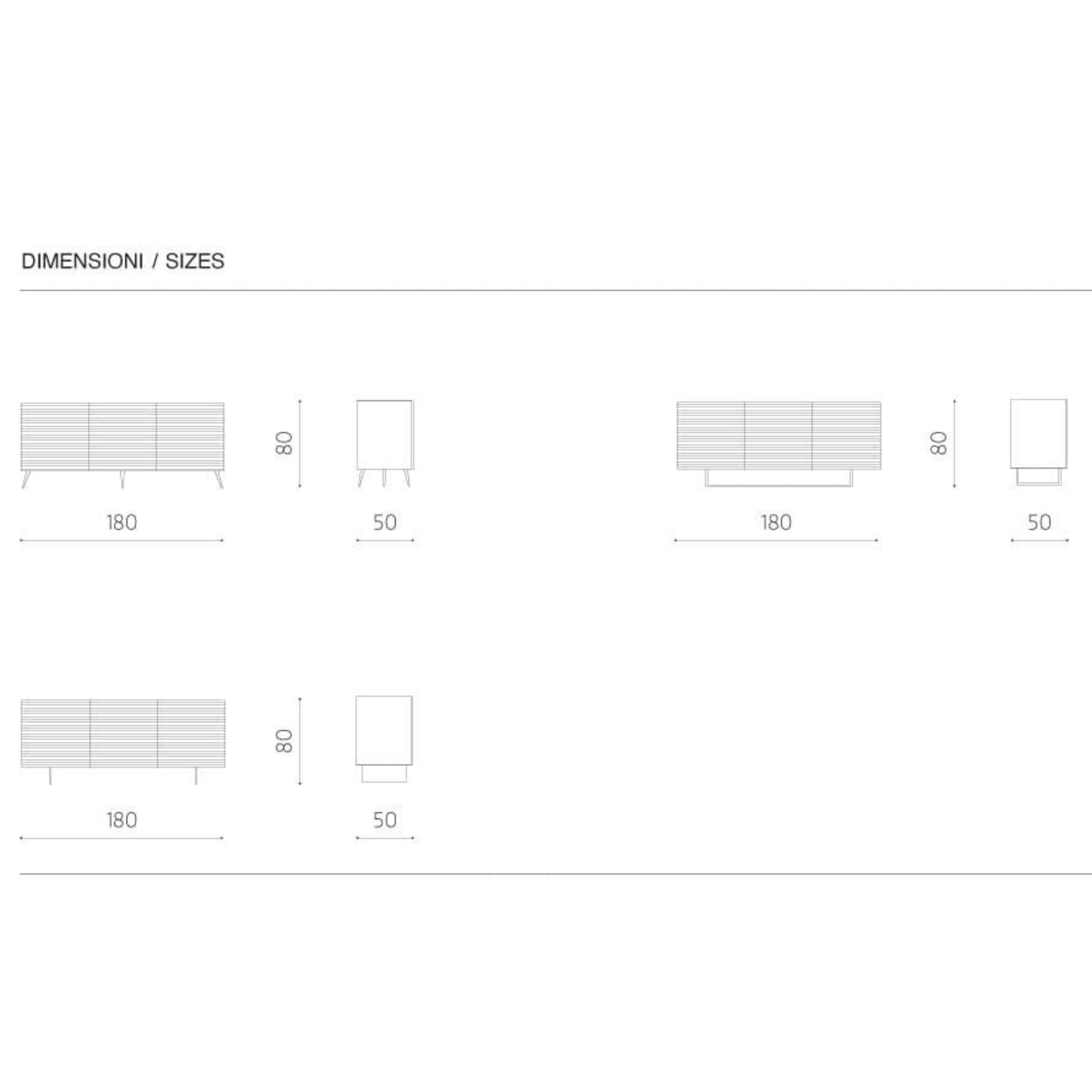 Madia moderna 3 ante già assemblata "Nadia1" in legno laccato con due piedi in metallo verniciati cm 180x50 80h