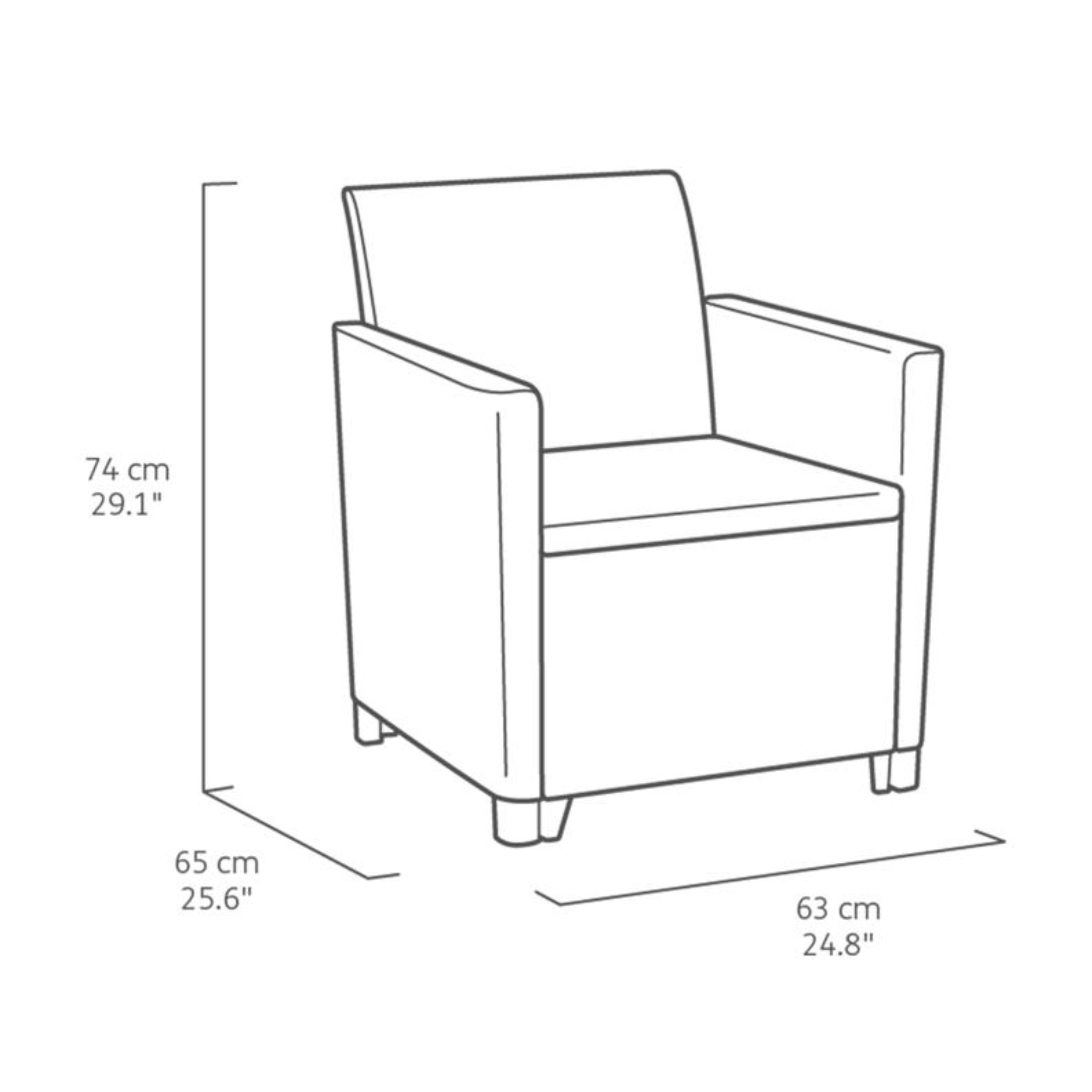 Salottino in resina da giardino "Claire" 2 poltrone + tavolino contenitore