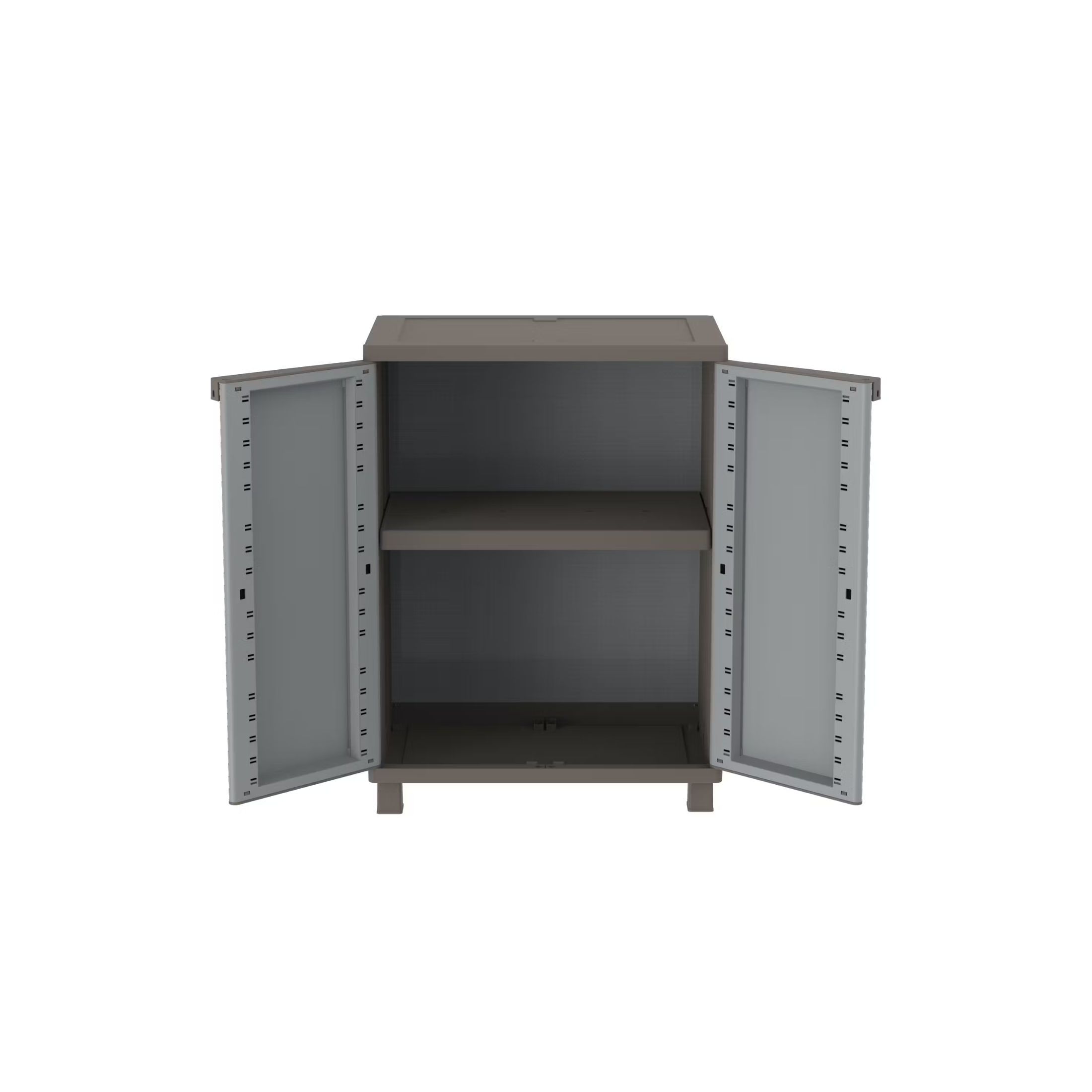 Armoire en polypropylène finition rotin gris tourterelle et étagères réglables