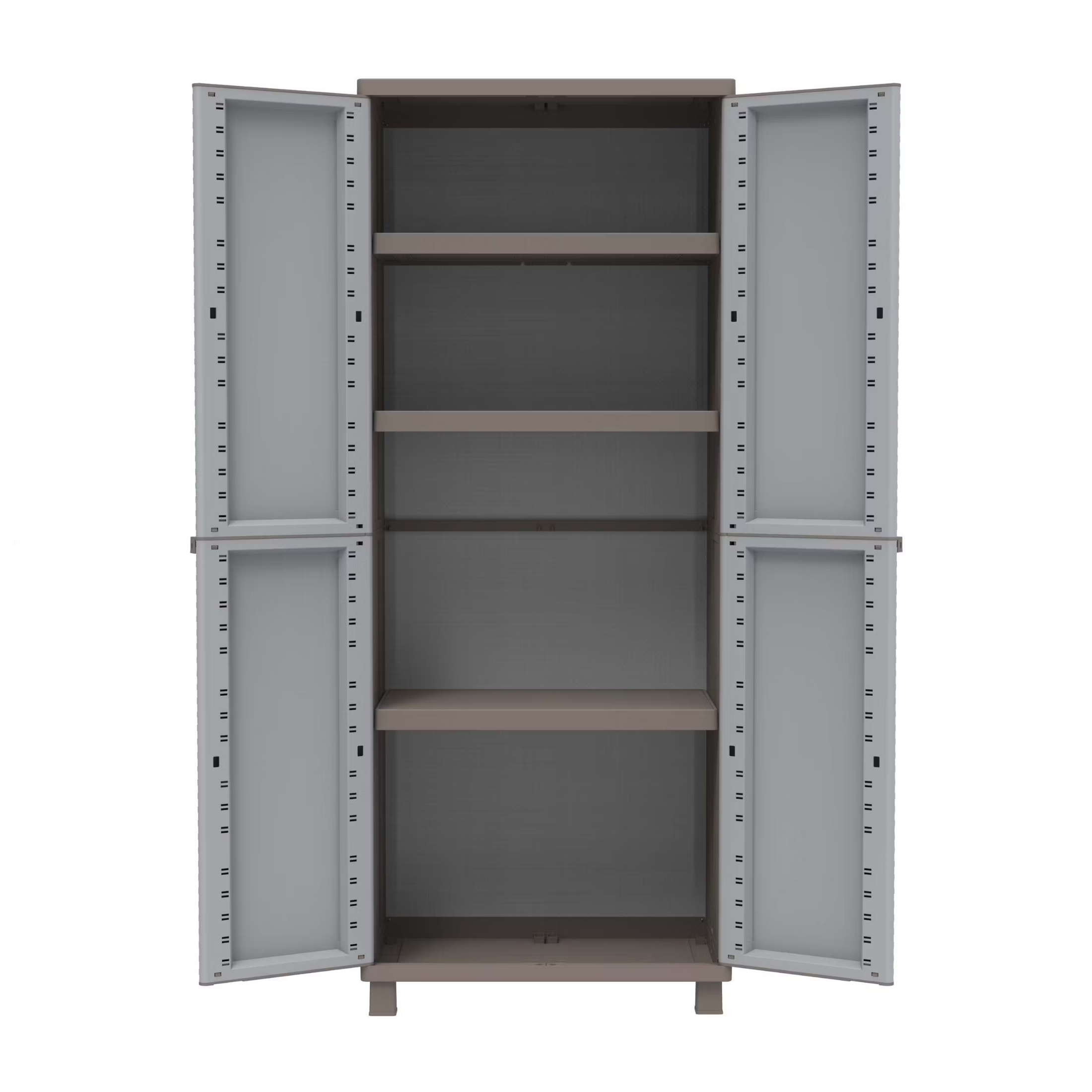 Armoire en polypropylène finition rotin gris tourterelle et étagères réglables