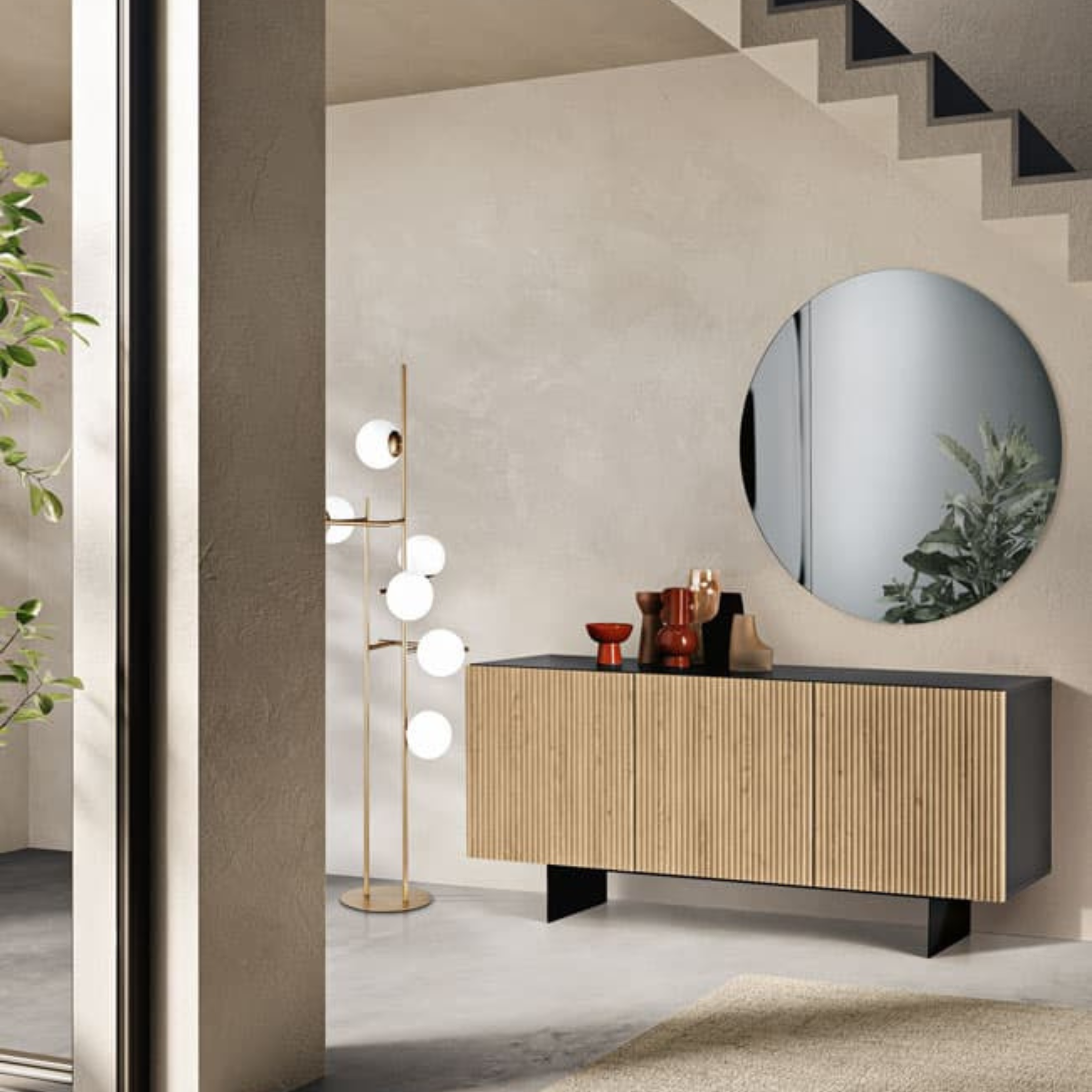 Madia moderna già assemblata "Marina" 3 ante in legno laccato con 2 piedini cm 180x50 80h