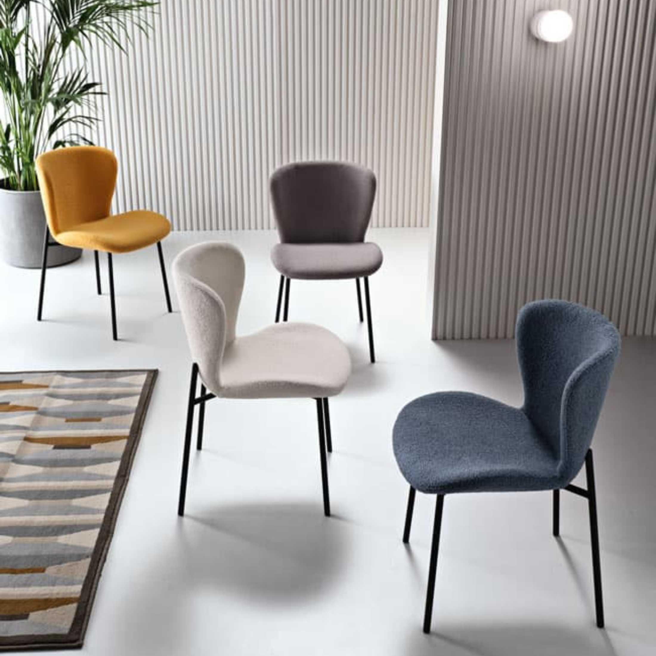 Set sedie moderne imbottite "Abram" in tessuto bouclé écru da soggiorno