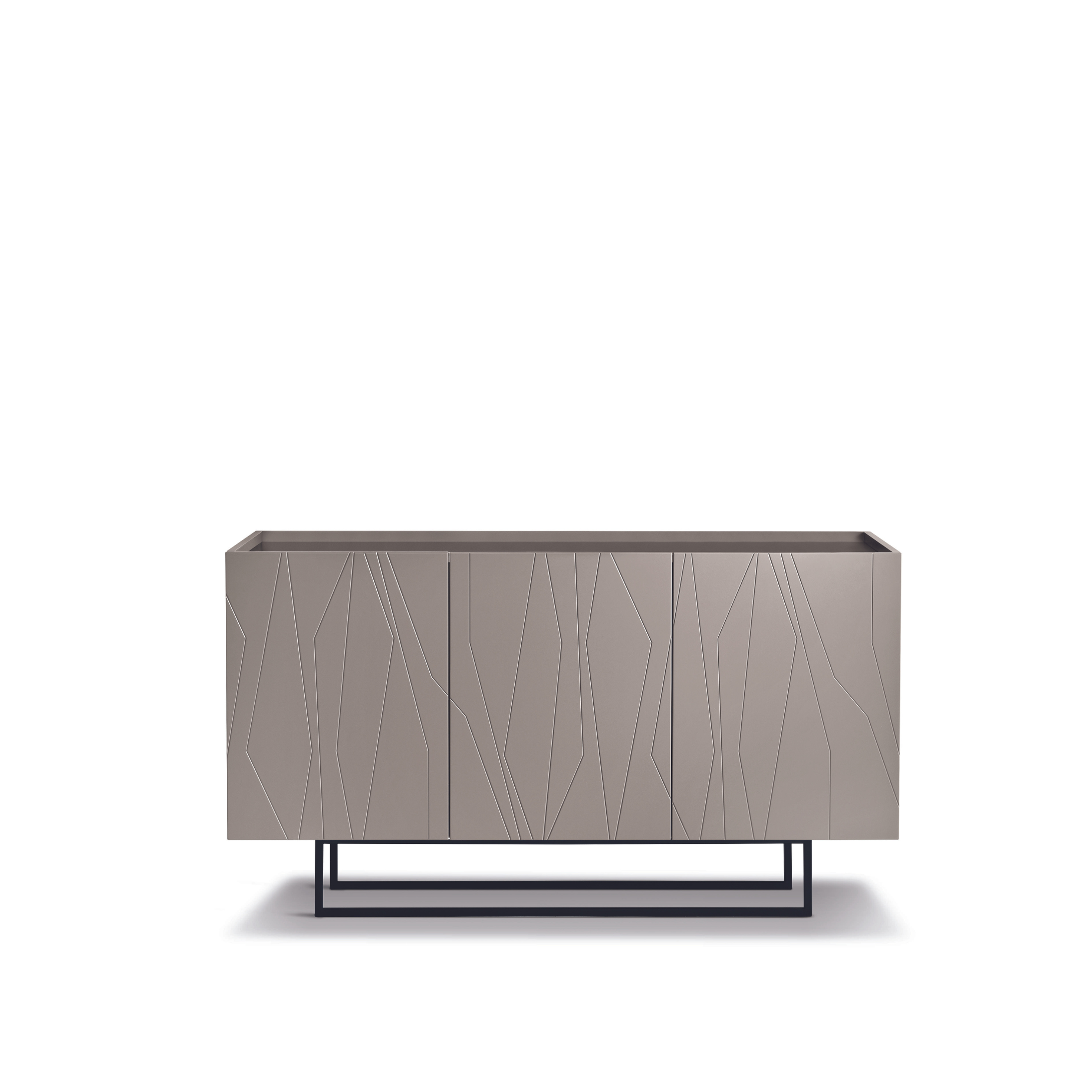Buffet moderne 3 portes "Tigua" Plateau miroir fumé ou bronze déjà assemblé 169x50 cm 89h