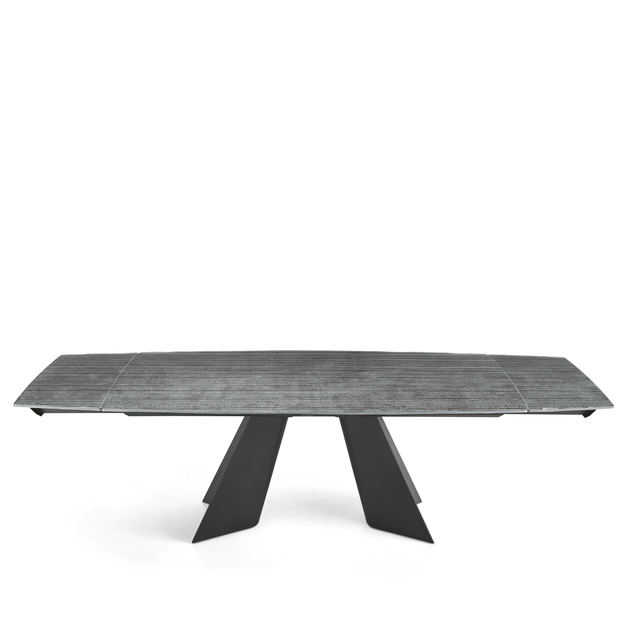 Tavolo allungabile componibile in vetro rigato retroargentato "Maya" con base in metallo cm 100x200 77h