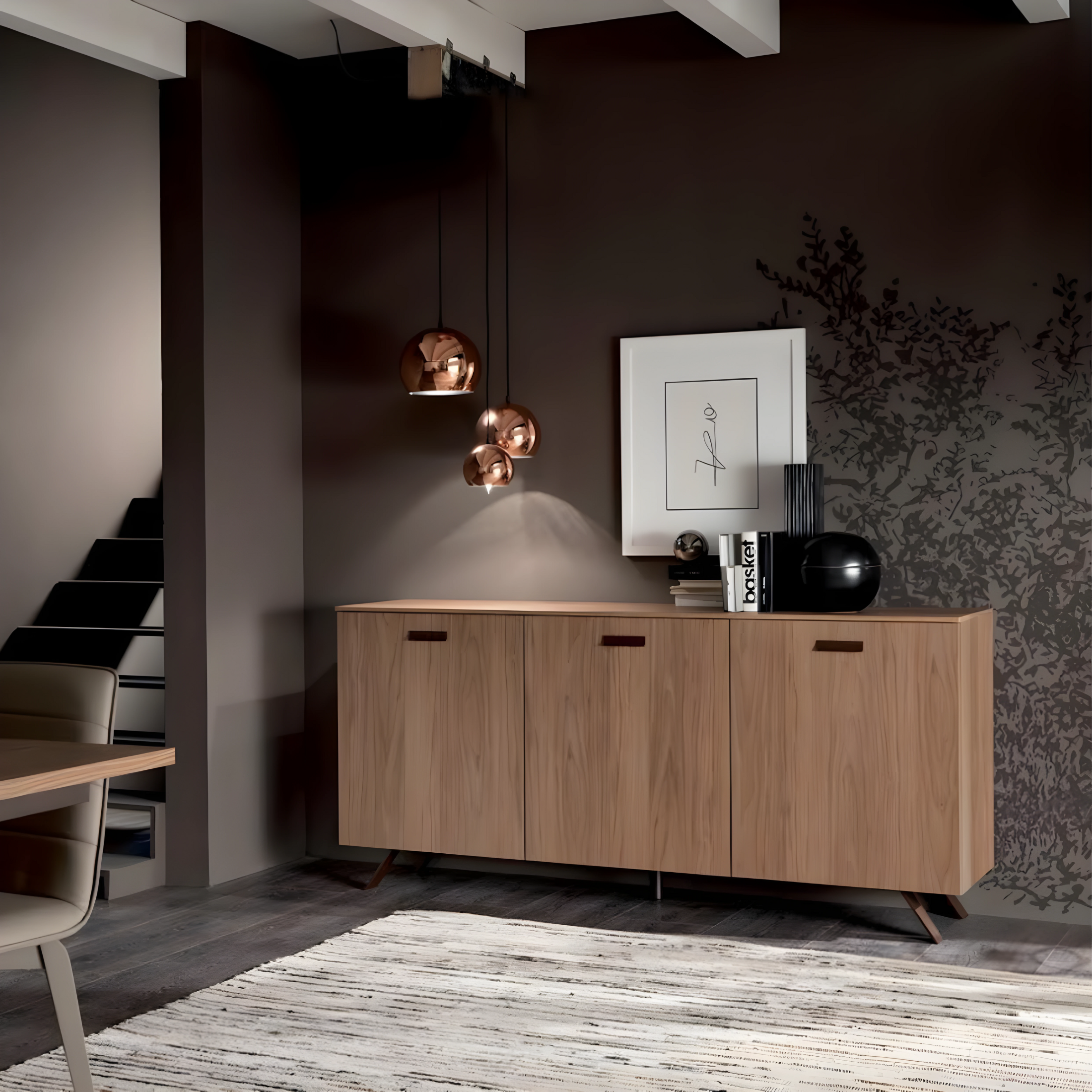 Madia moderna in legno di noce "Abaco" con 3 ante cm 180x47,5 85h