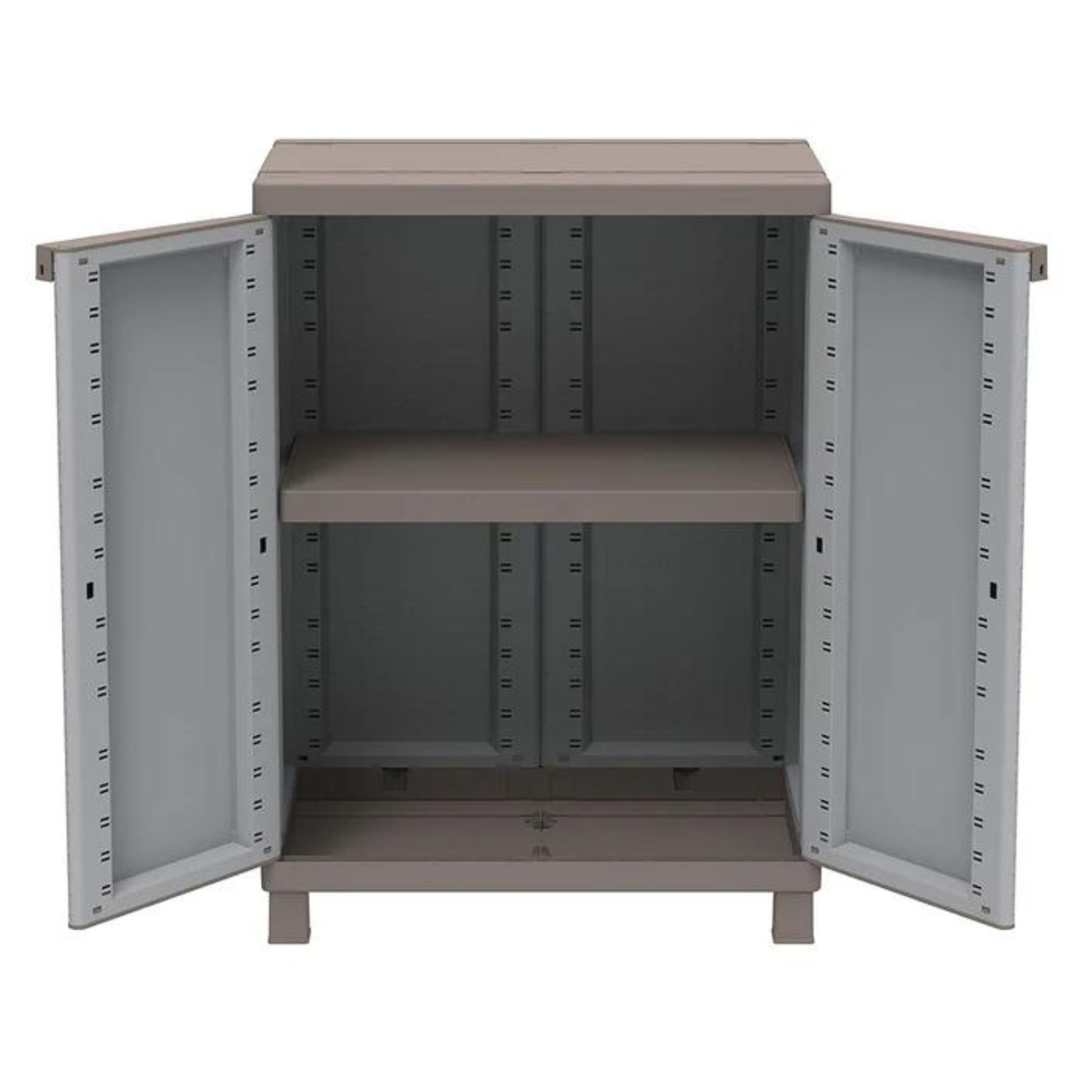 Armoire en polypropylène finition rotin gris tourterelle et étagères réglables