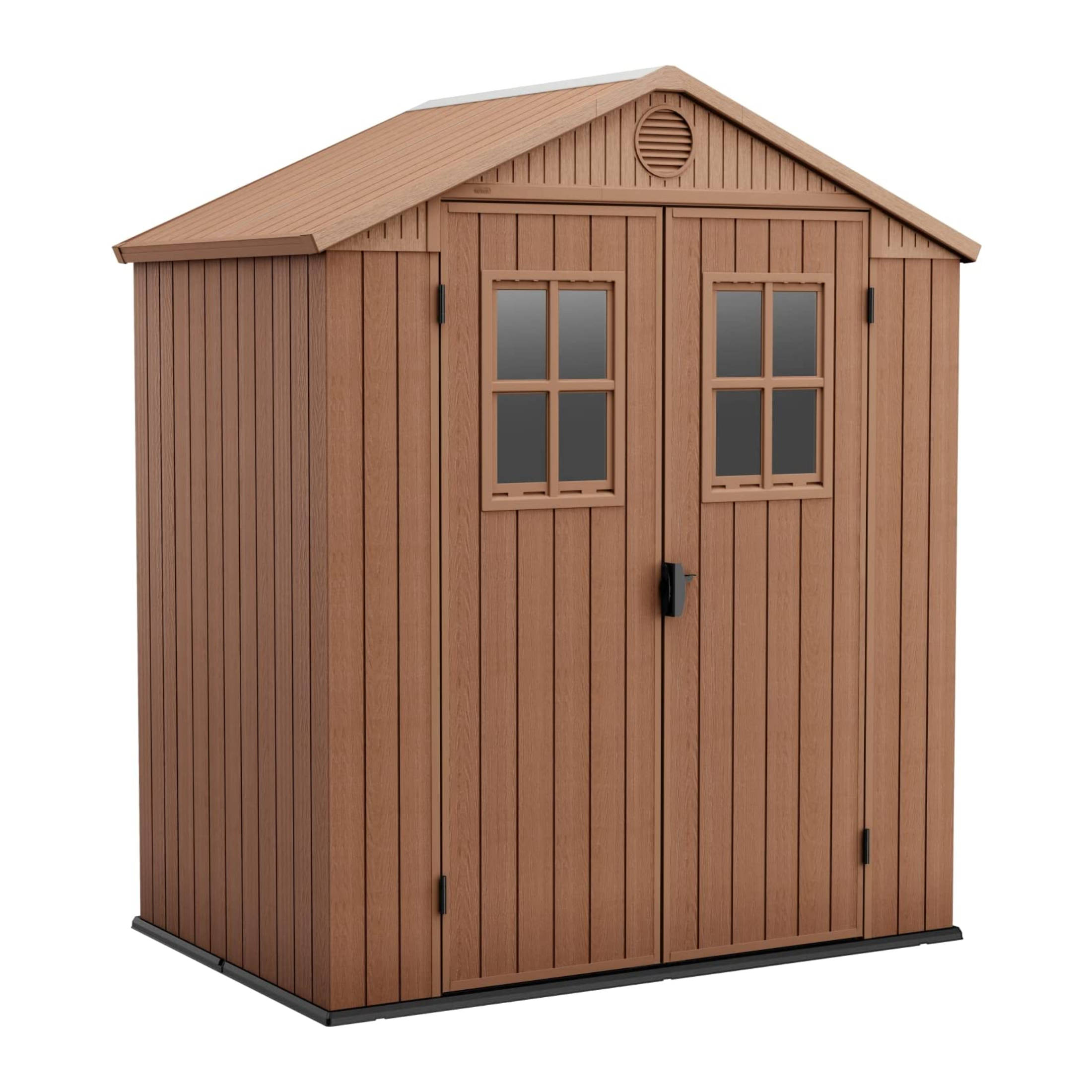 Casita de jardín de resina imitación madera marrón "Lotus" 2 puertas con 2 ventanas