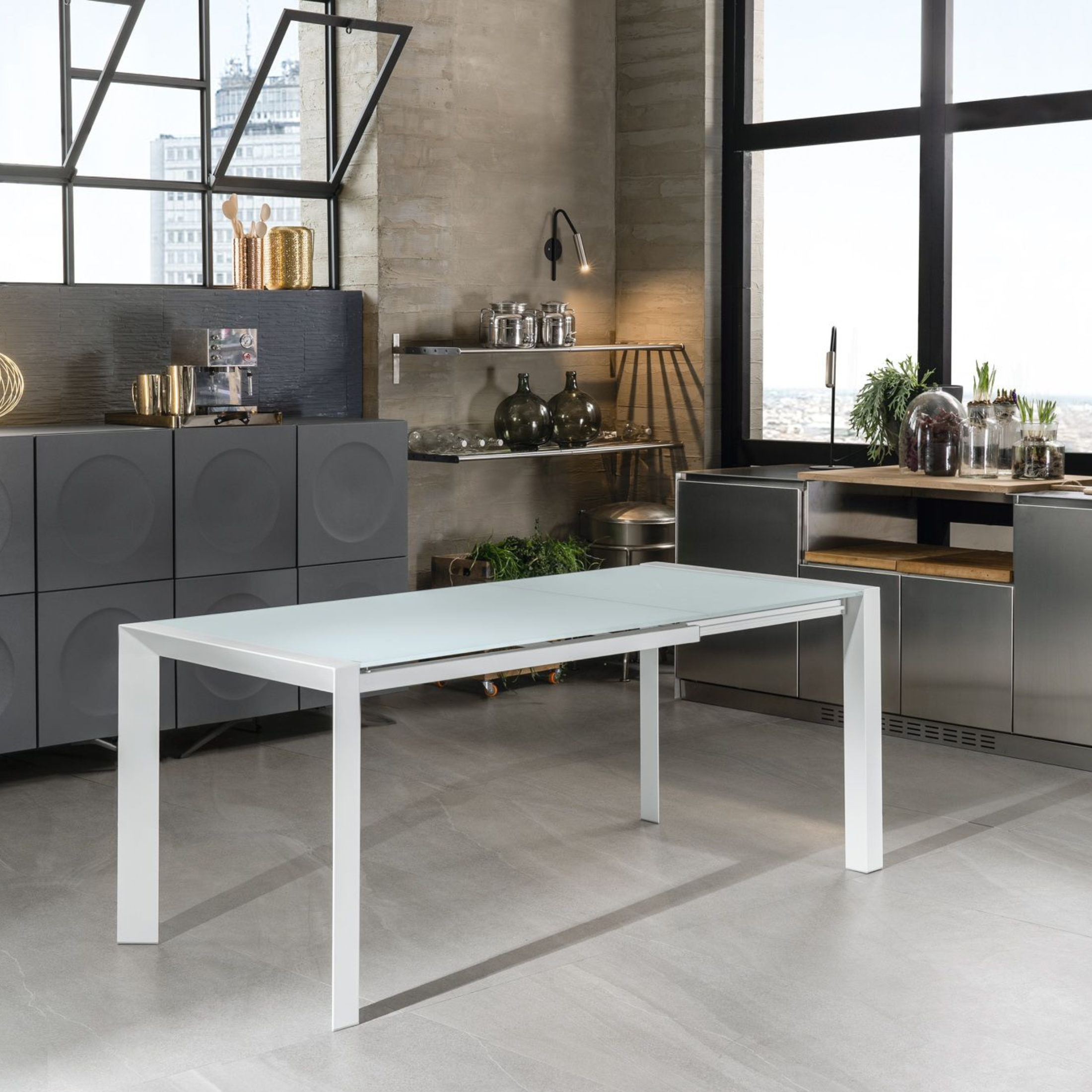 Table extensible "Pixel" en verre trempé avec structure métallique 122/182x80 cm 76h