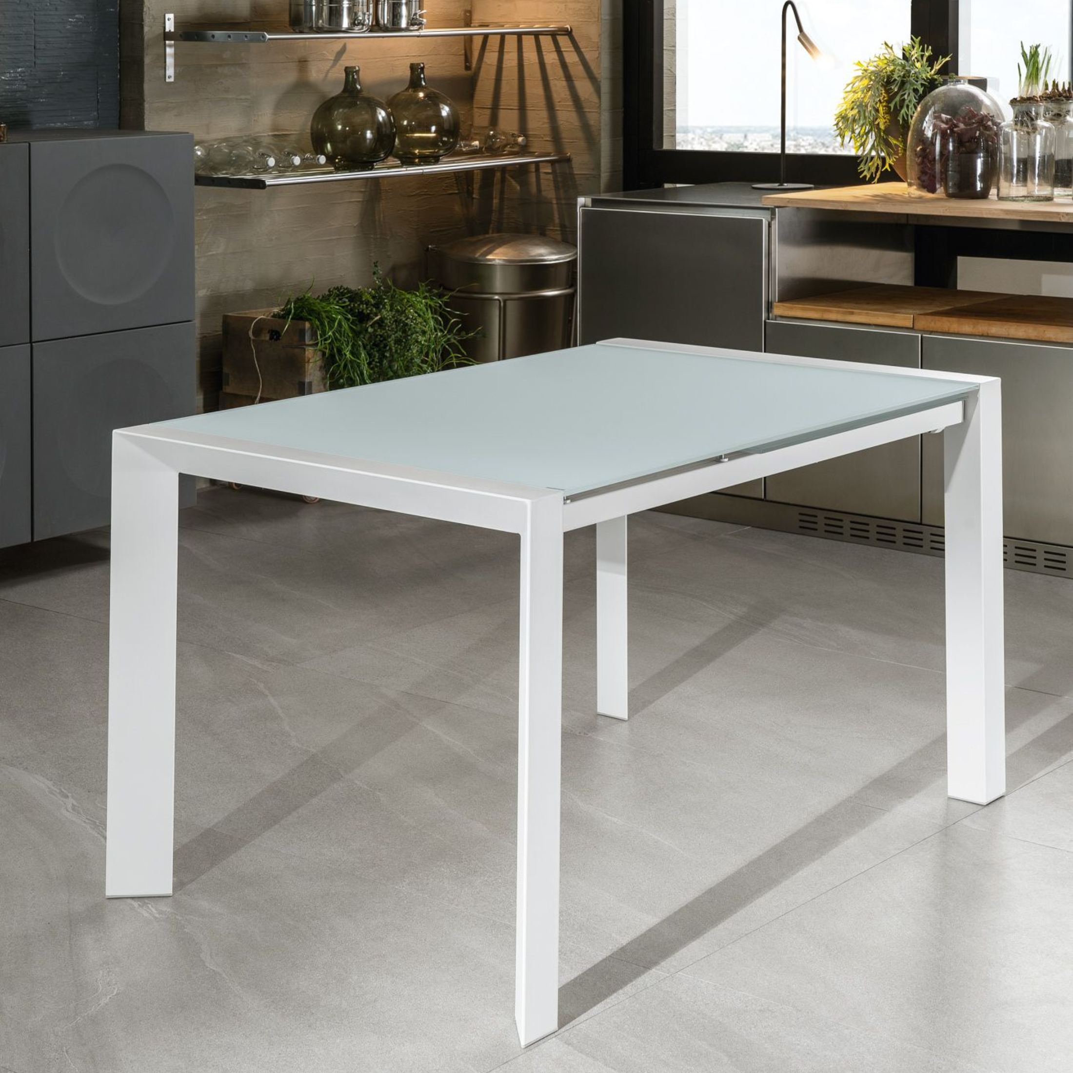 Table extensible "Pixel" en verre trempé avec structure métallique 122/182x80 cm 76h