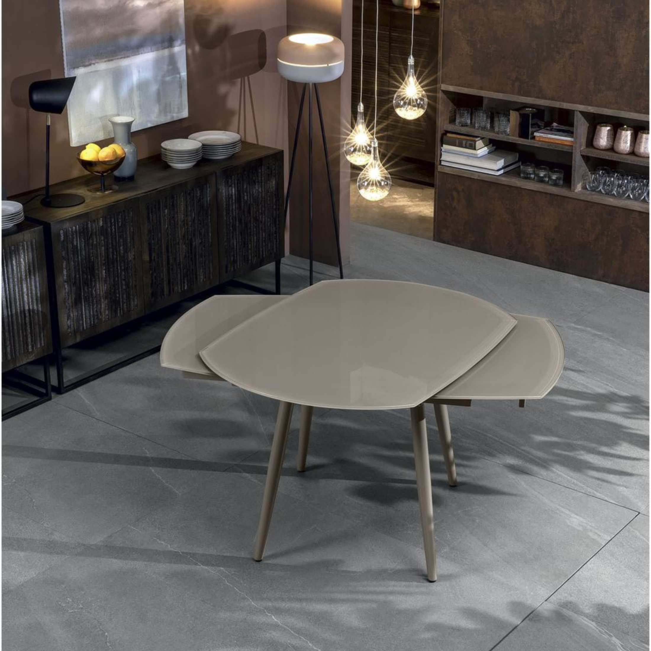 Table extensible en verre trempé "Kyoto Four" structure métallique 120/180x90 76h cm