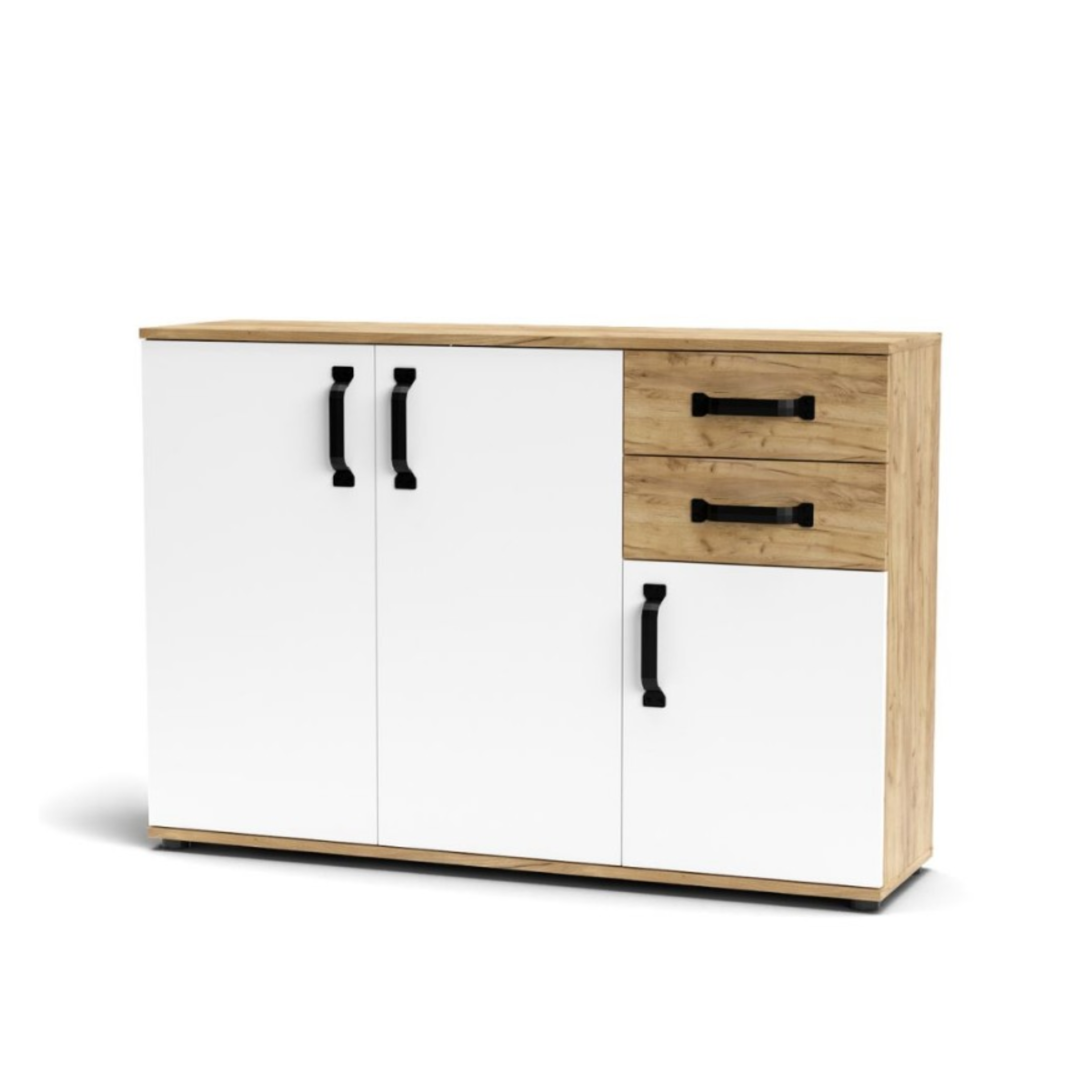 Set di mobili da soggiorno "Quadro" in legno rovere e bianco moderno