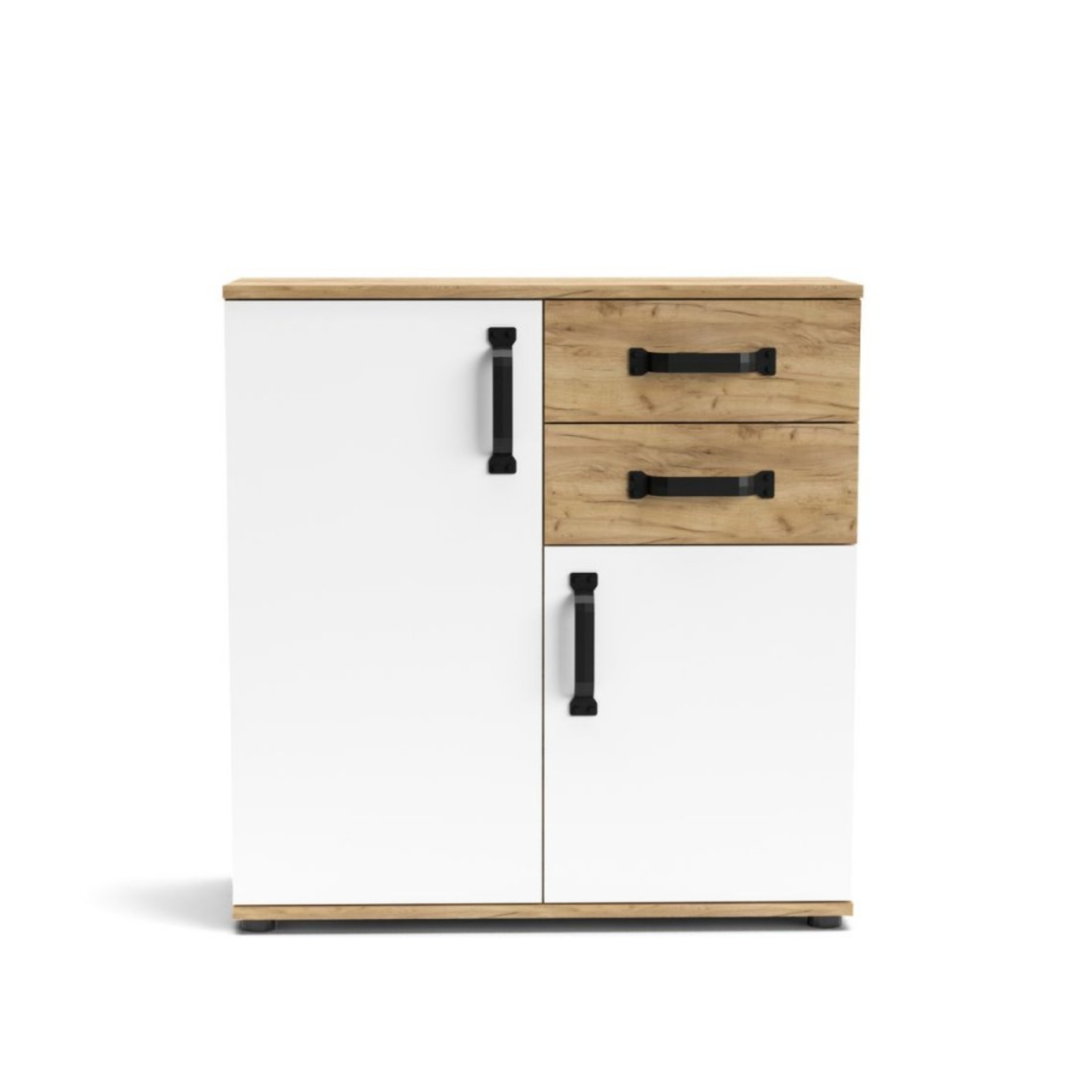 Set di mobili da soggiorno "Quadro" in legno rovere e bianco moderno