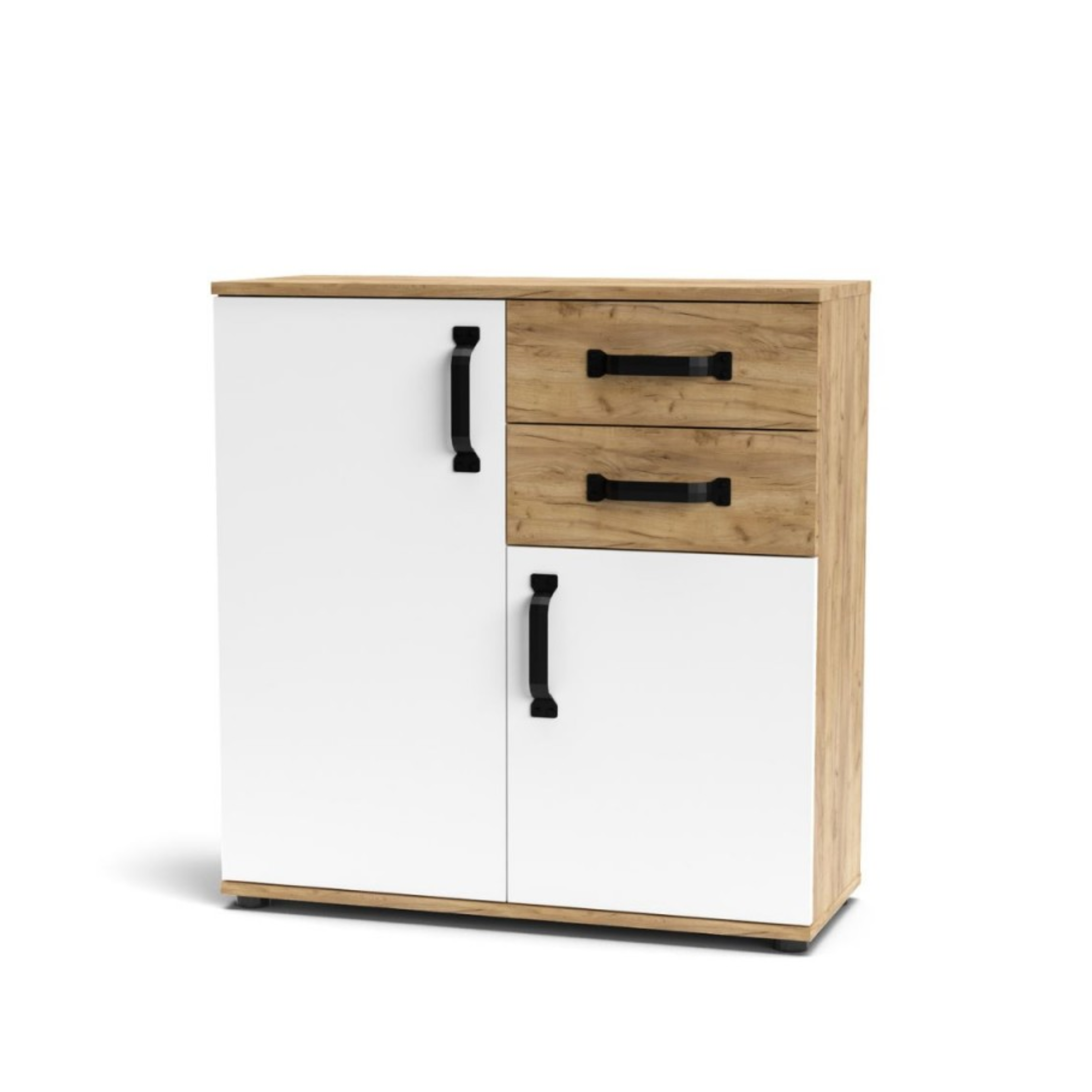 Set di mobili da soggiorno "Quadro" in legno rovere e bianco moderno