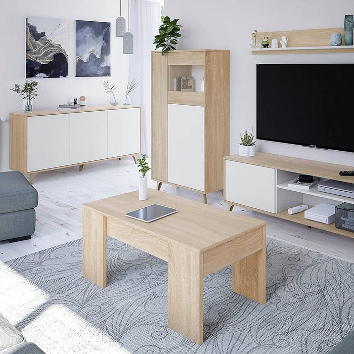 Credenza a 3 ante Kikua rovere bianco da soggiorno cm 154x40 75h