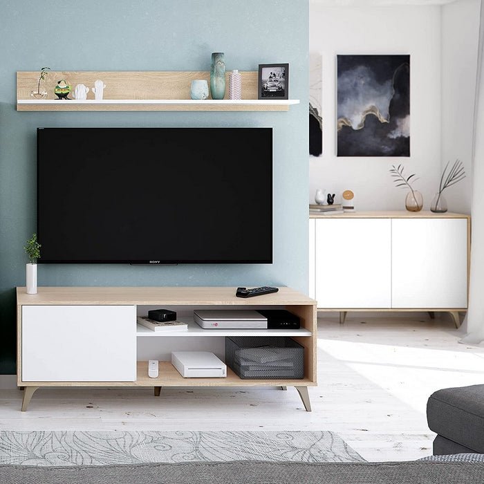 Credenza a 3 ante Kikua rovere bianco da soggiorno cm 154x40 75h