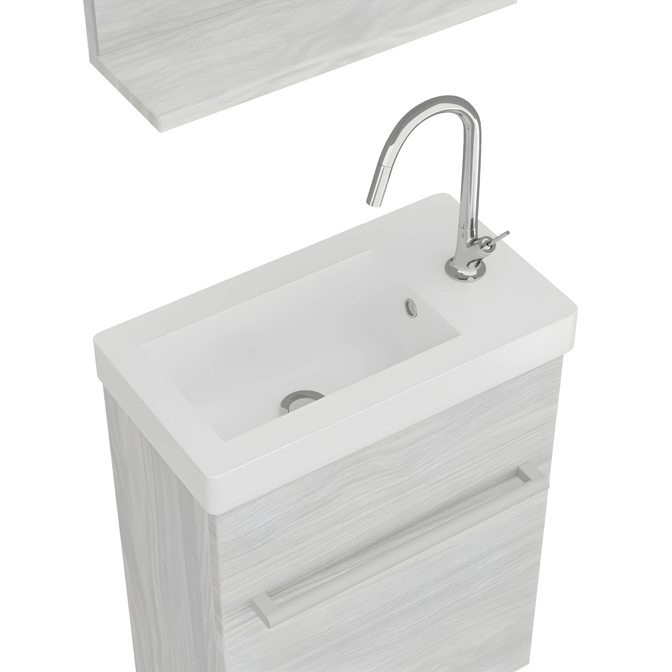 Mobile da bagno sospeso "Kalua" con lavabo in ceramica integrato e specchiera con mensola cm 42x23 105h