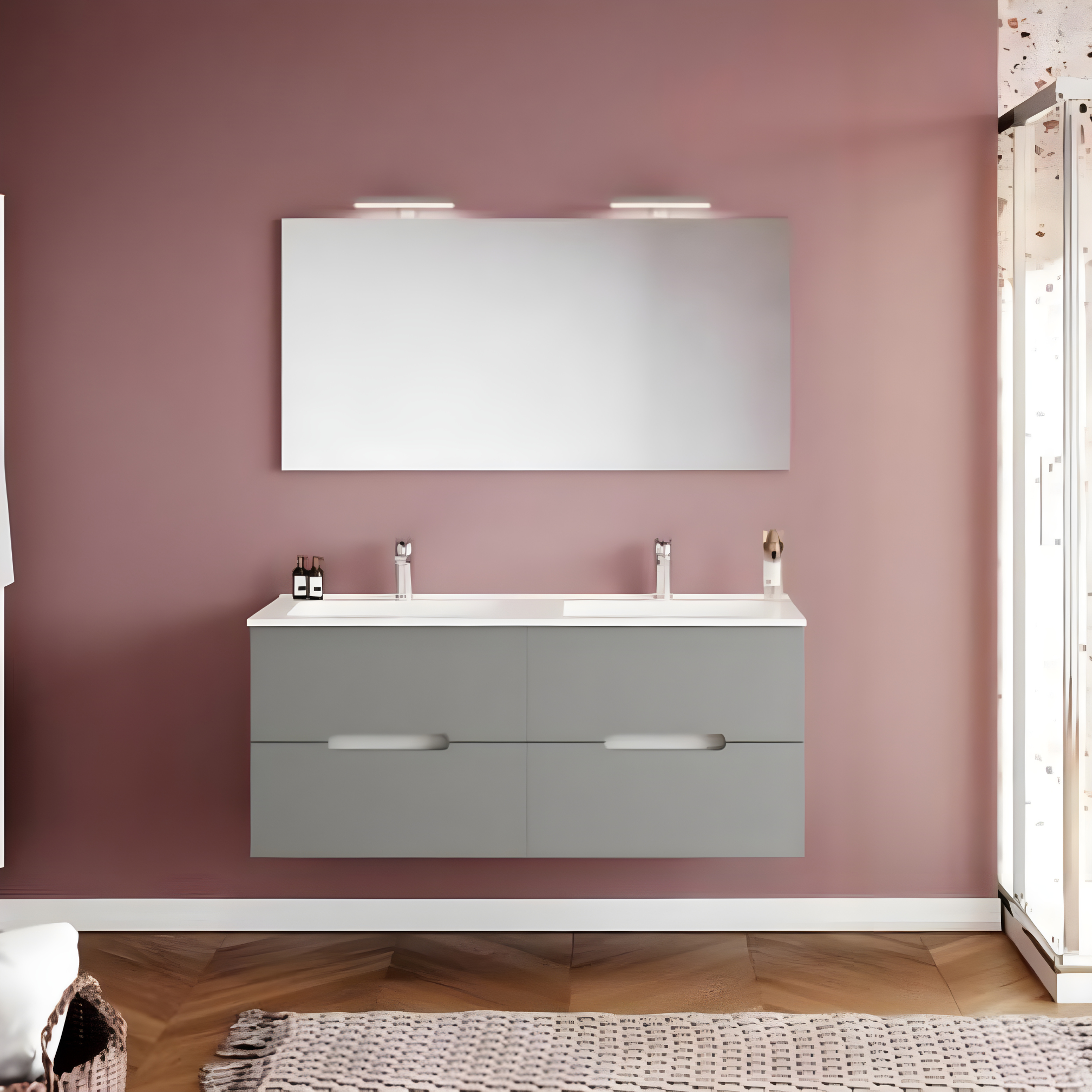 Mobile da bagno "Rhovan" con base, lavabo e specchio LED