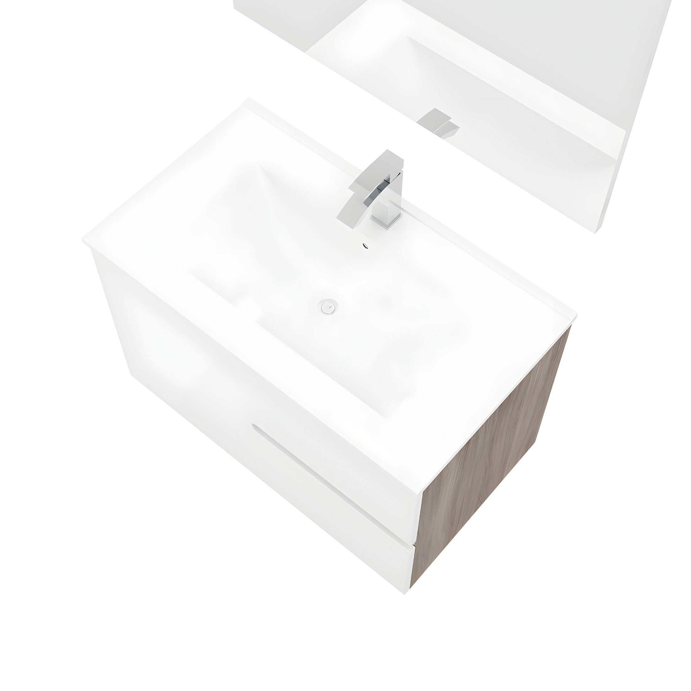 Mobile bagno sospeso moderno "Sara" in legno con 2 cassetti lavabo e specchio LED