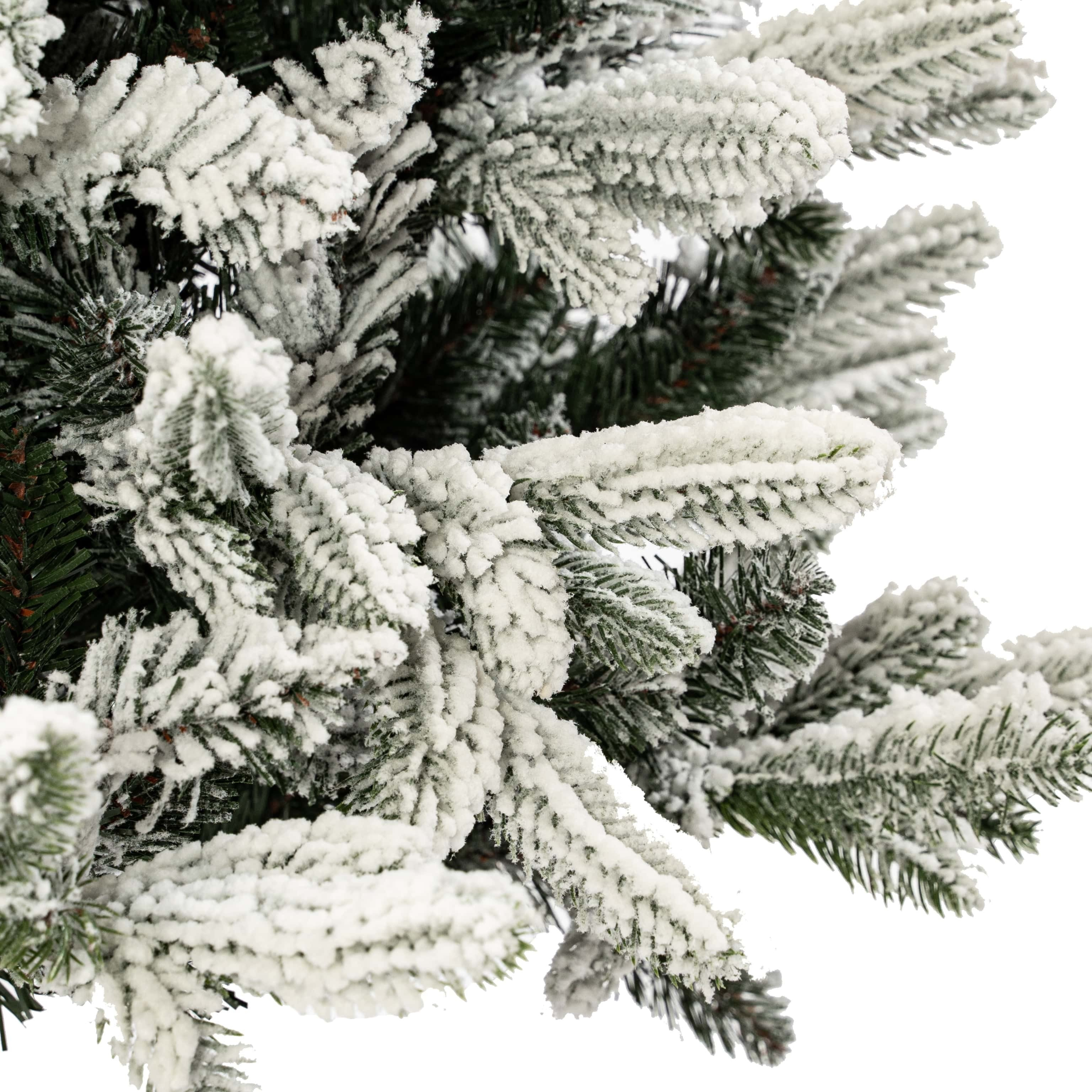 Sapin de Noël enneigé fin "Flocon de neige" en PE effet toucher réel + PVC + flock h210 cm